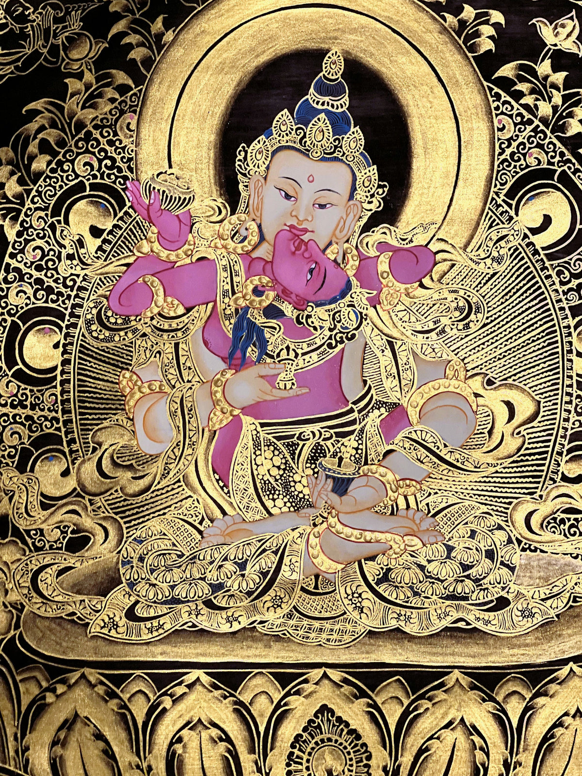 Hand Painted Vajrasattva with Concert Shakti, YabYum, Sacred Union Master Quality Tibetan Thangka Painting/ Original Art/ Wall Hanging