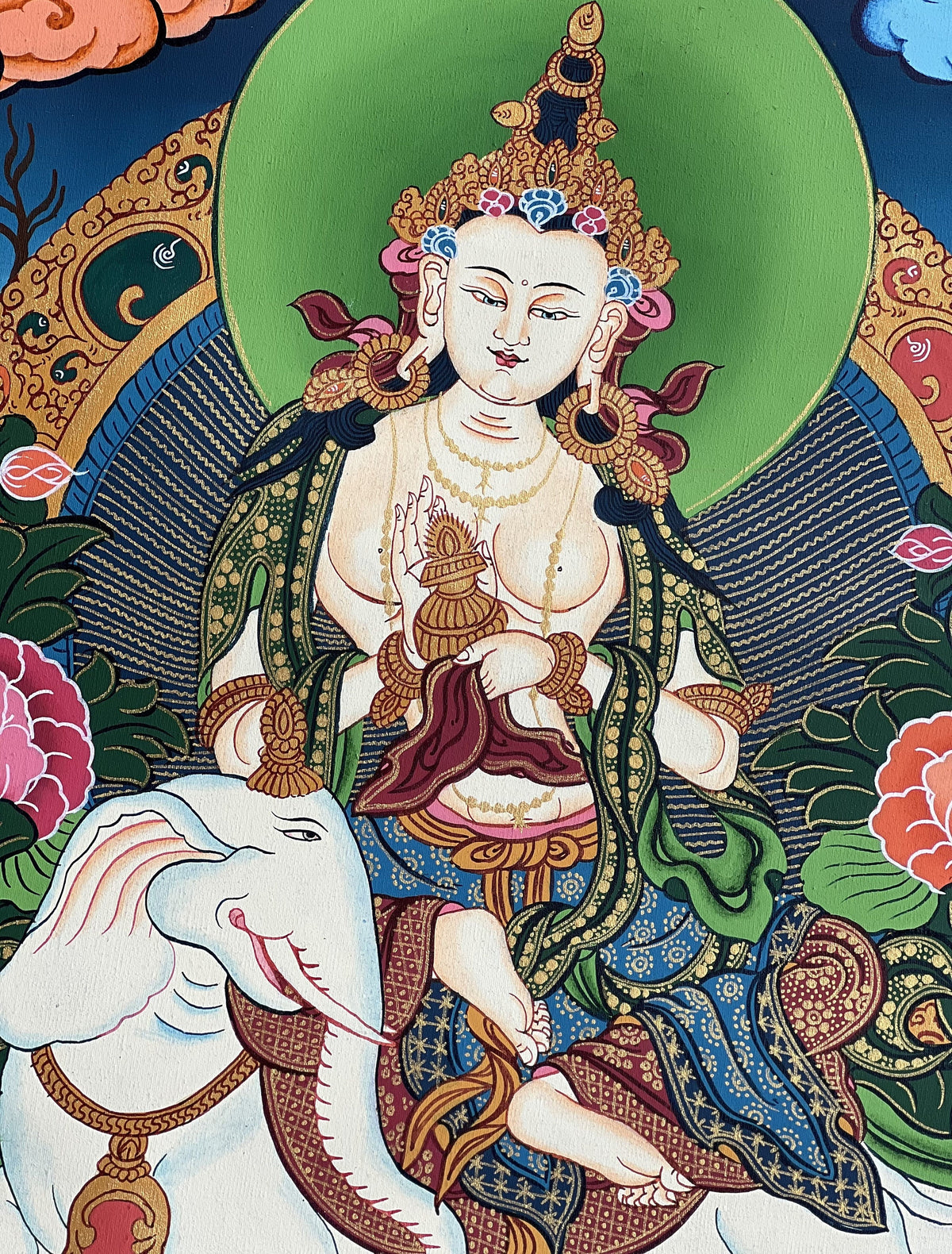 Pu Xian Buddha Thangka Painting: Kindness Bodhisattva on Elephant