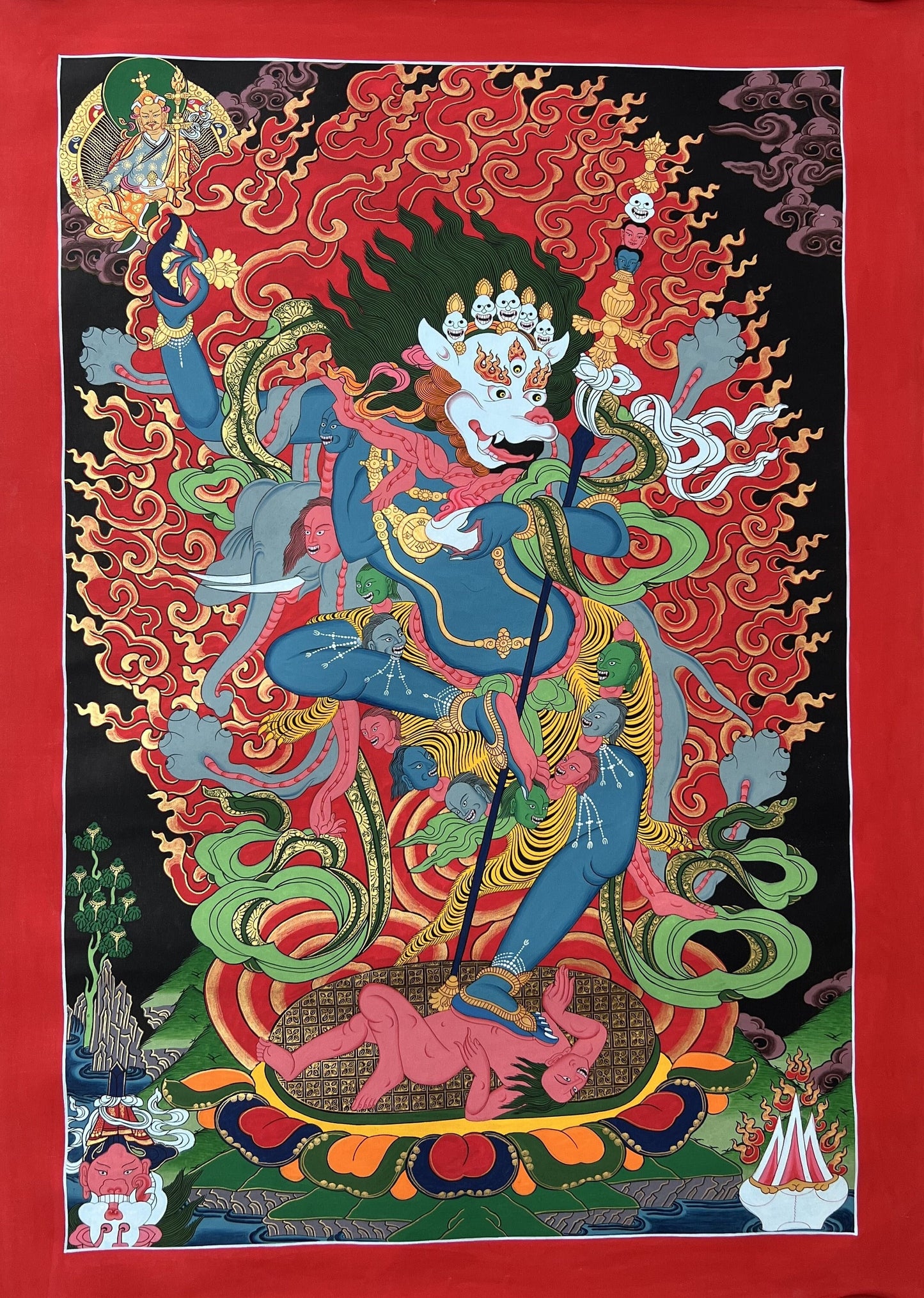 Handmade Simhamukha Thangka Painting - Lion Face Dakini, Tibetan Art
