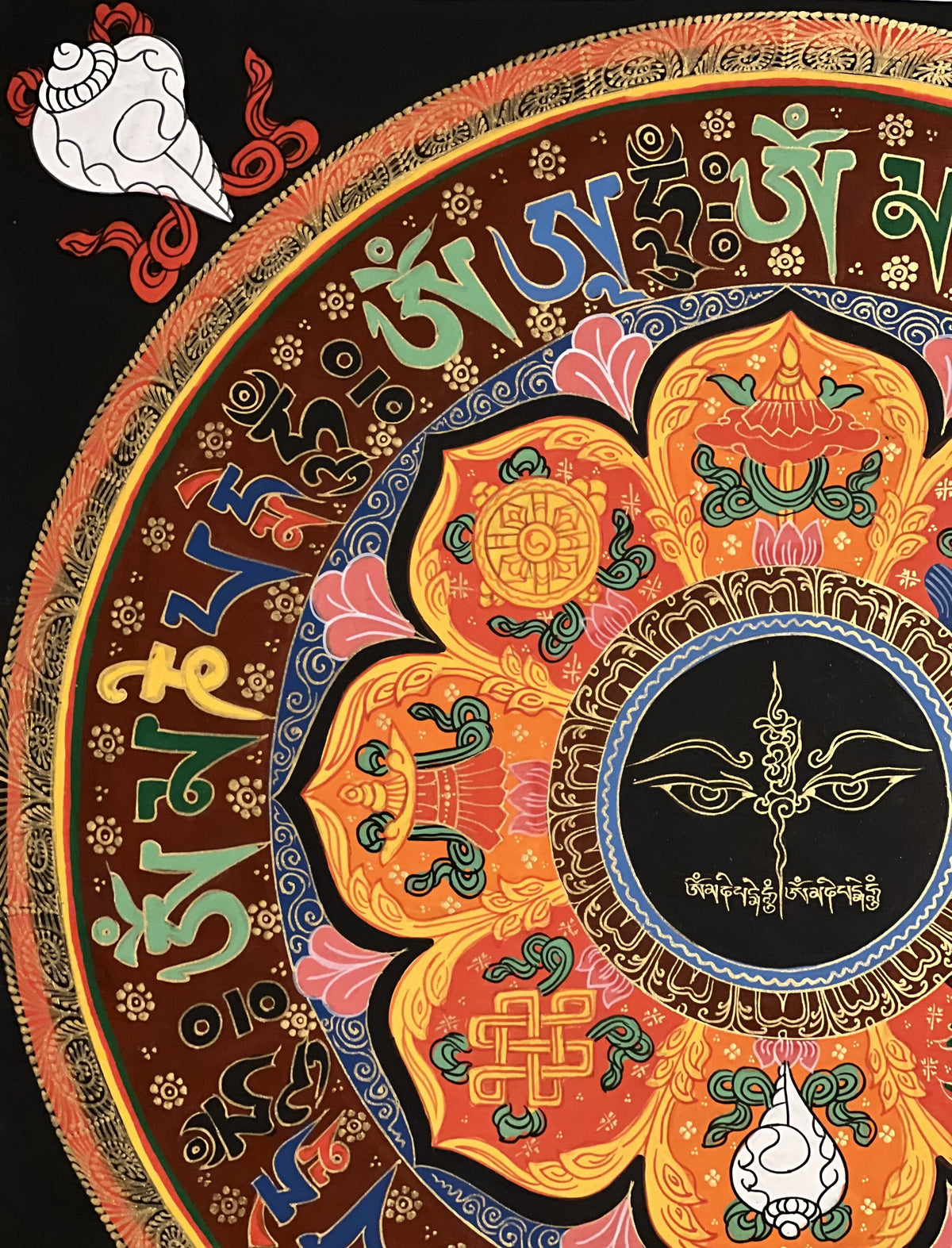 Hand-Painted Buddha Eye Mandala, Om Mani Padme Hum Thangka Art