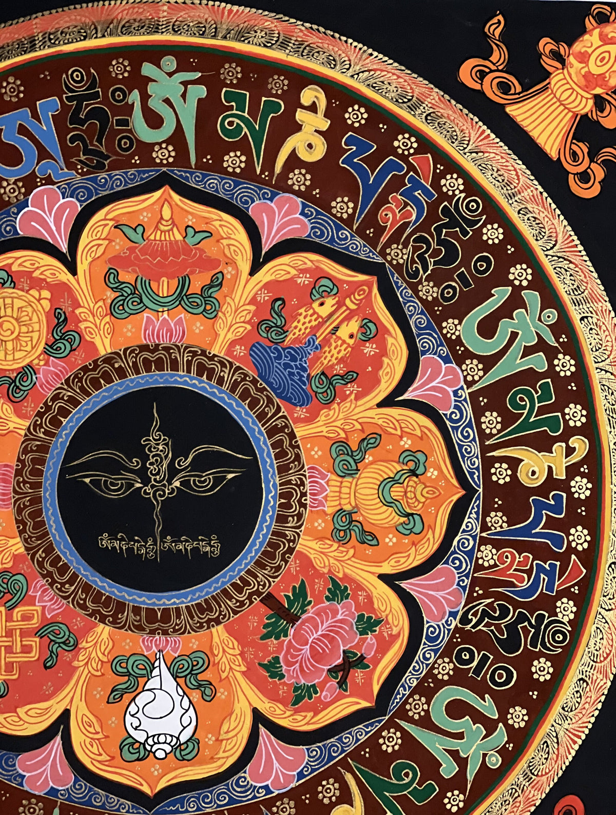Hand-Painted Buddha Eye Mandala, Om Mani Padme Hum Thangka Art