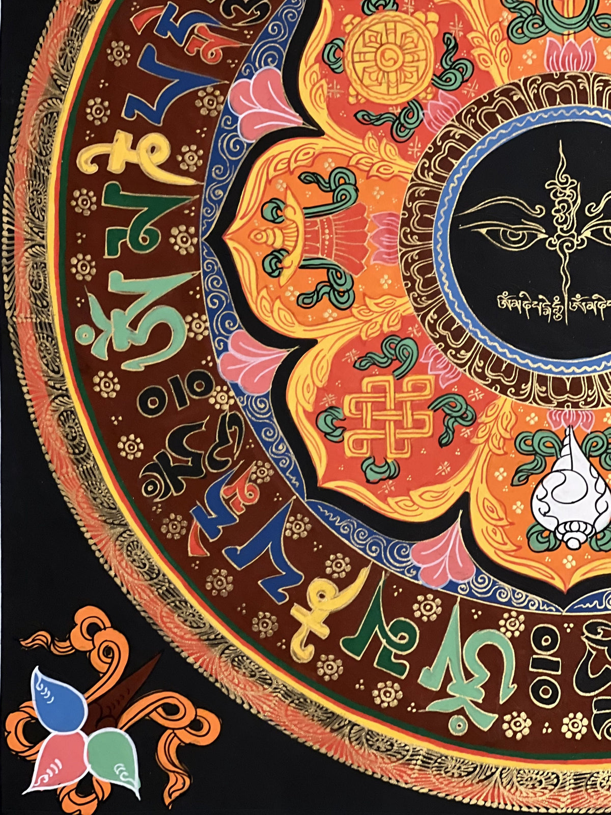 Hand-Painted Buddha Eye Mandala, Om Mani Padme Hum Thangka Art