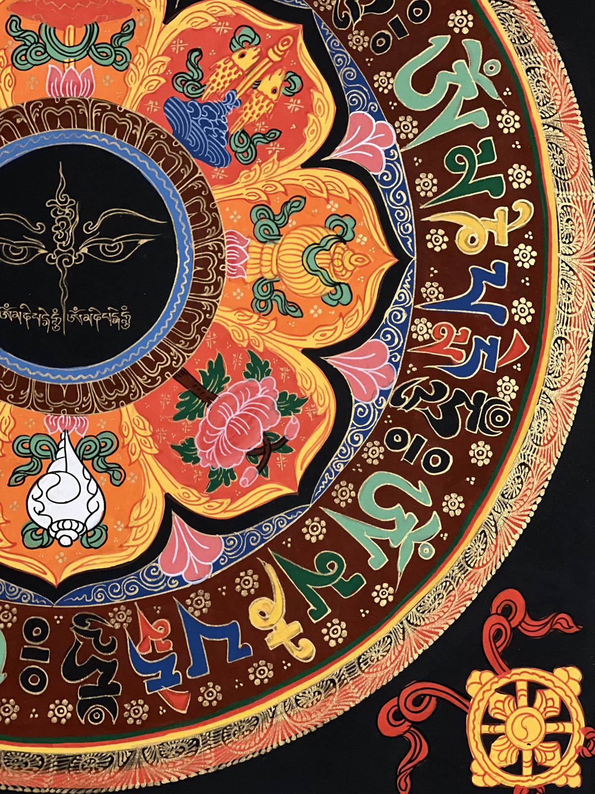 Hand-Painted Buddha Eye Mandala, Om Mani Padme Hum Thangka Art