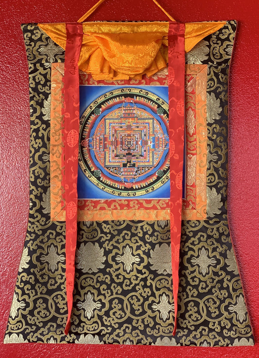 Hand-Painted Kalachakra Mandala Thangka: Tibetan Wheel of Life Art