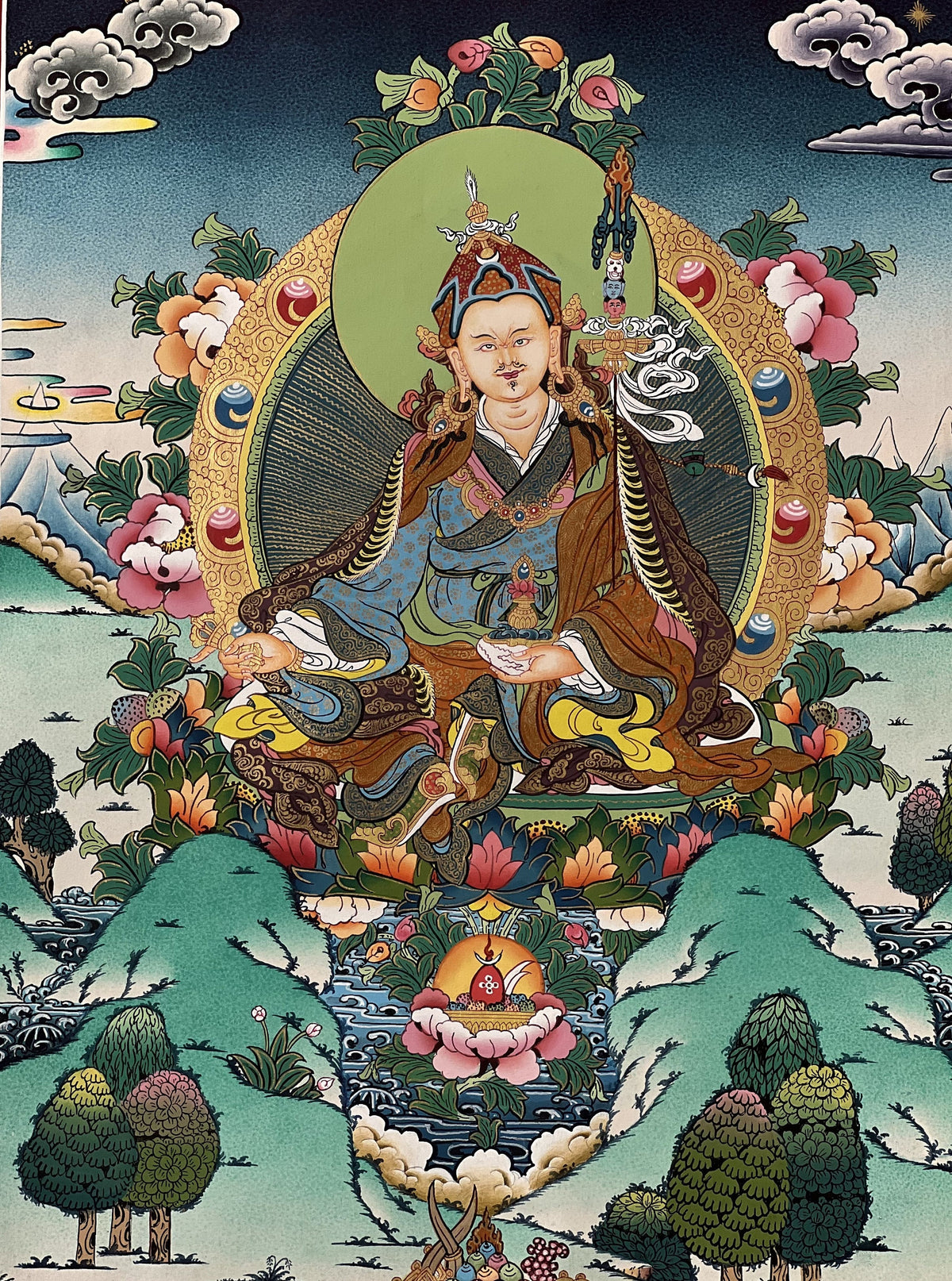Guru Rinpoche Thangka Painting, Original Buddhist Meditation Art