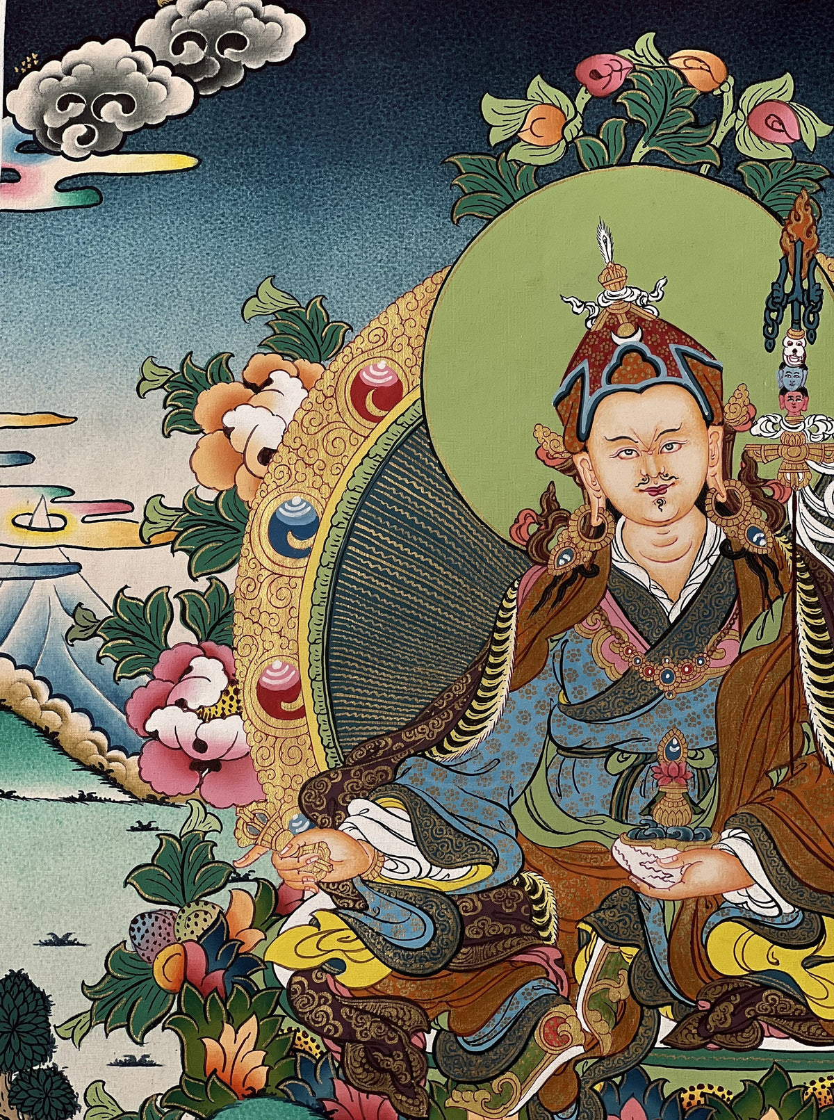 Guru Rinpoche Thangka Painting, Original Buddhist Meditation Art