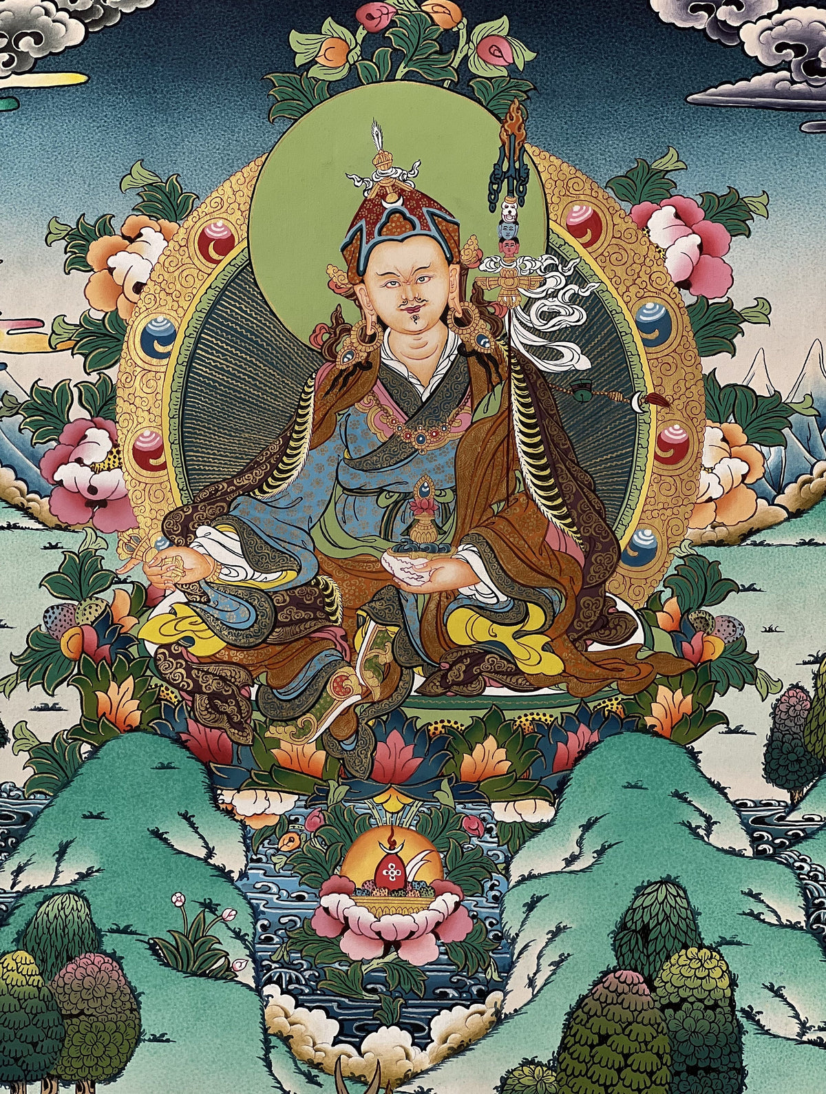 Guru Rinpoche Thangka Painting, Original Buddhist Meditation Art