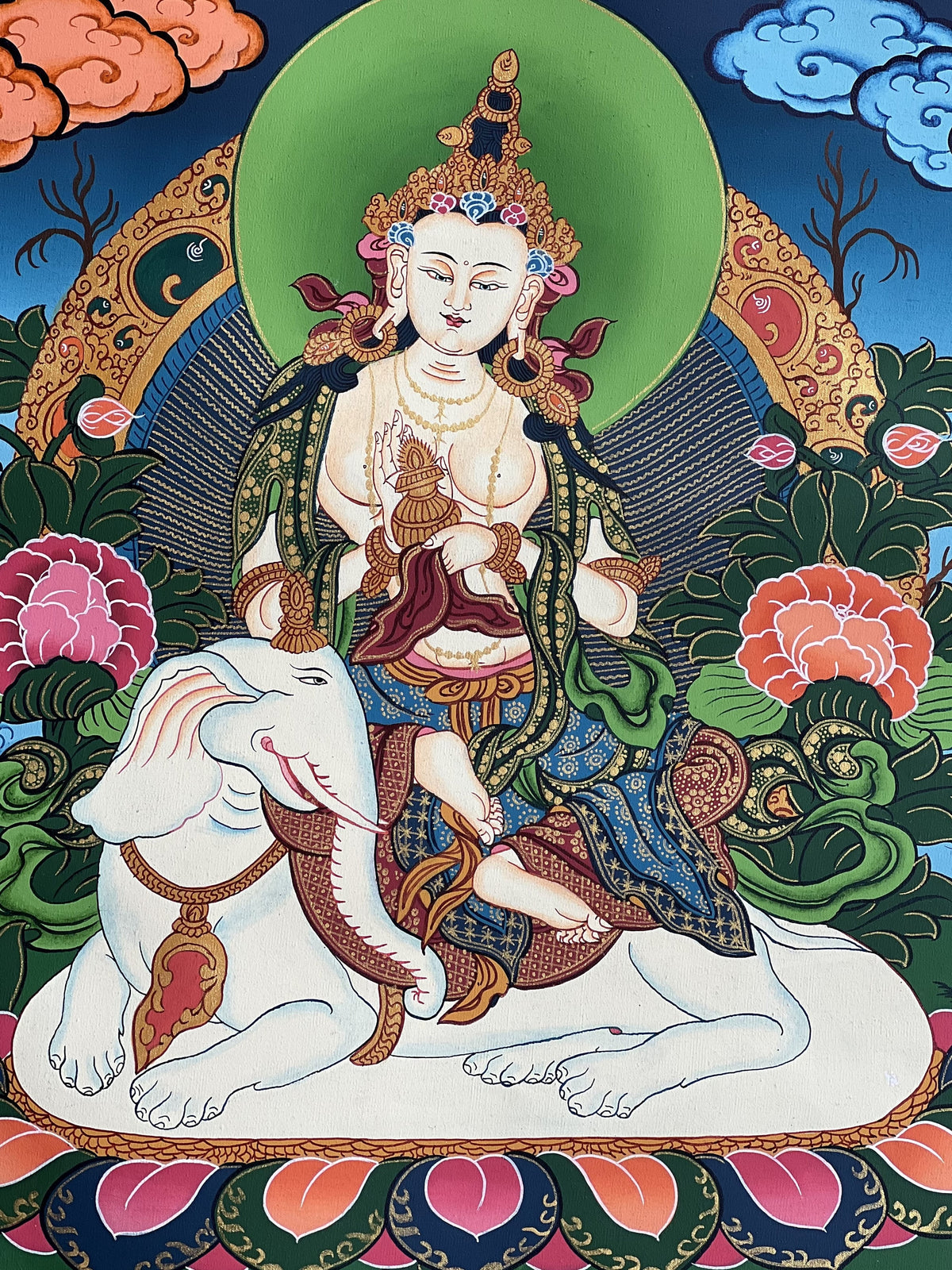 Pu Xian Buddha Thangka Painting: Kindness Bodhisattva on Elephant