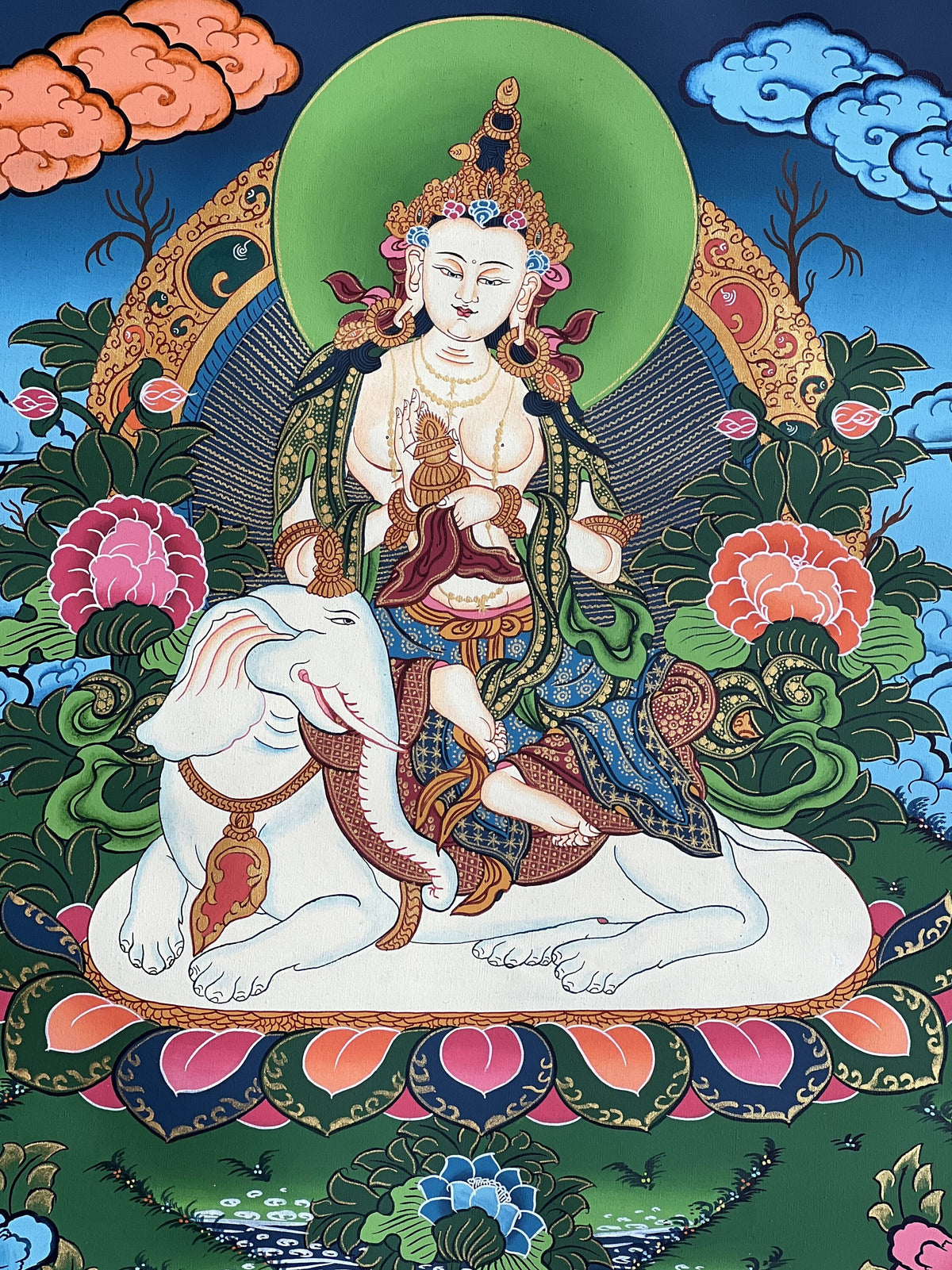 Pu Xian Buddha Thangka Painting: Kindness Bodhisattva on Elephant