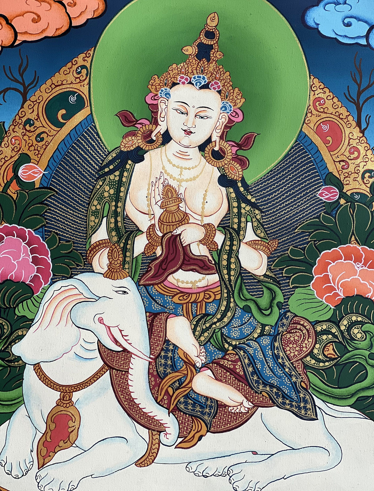Pu Xian Buddha Thangka Painting: Kindness Bodhisattva on Elephant