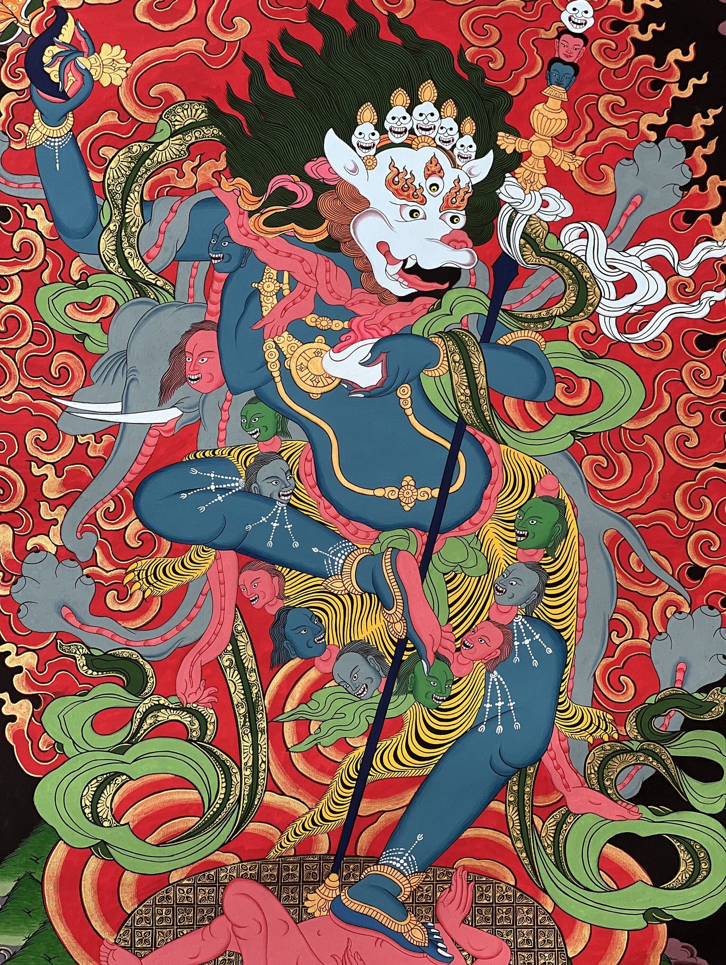 Handmade Simhamukha Thangka Painting - Lion Face Dakini, Tibetan Art