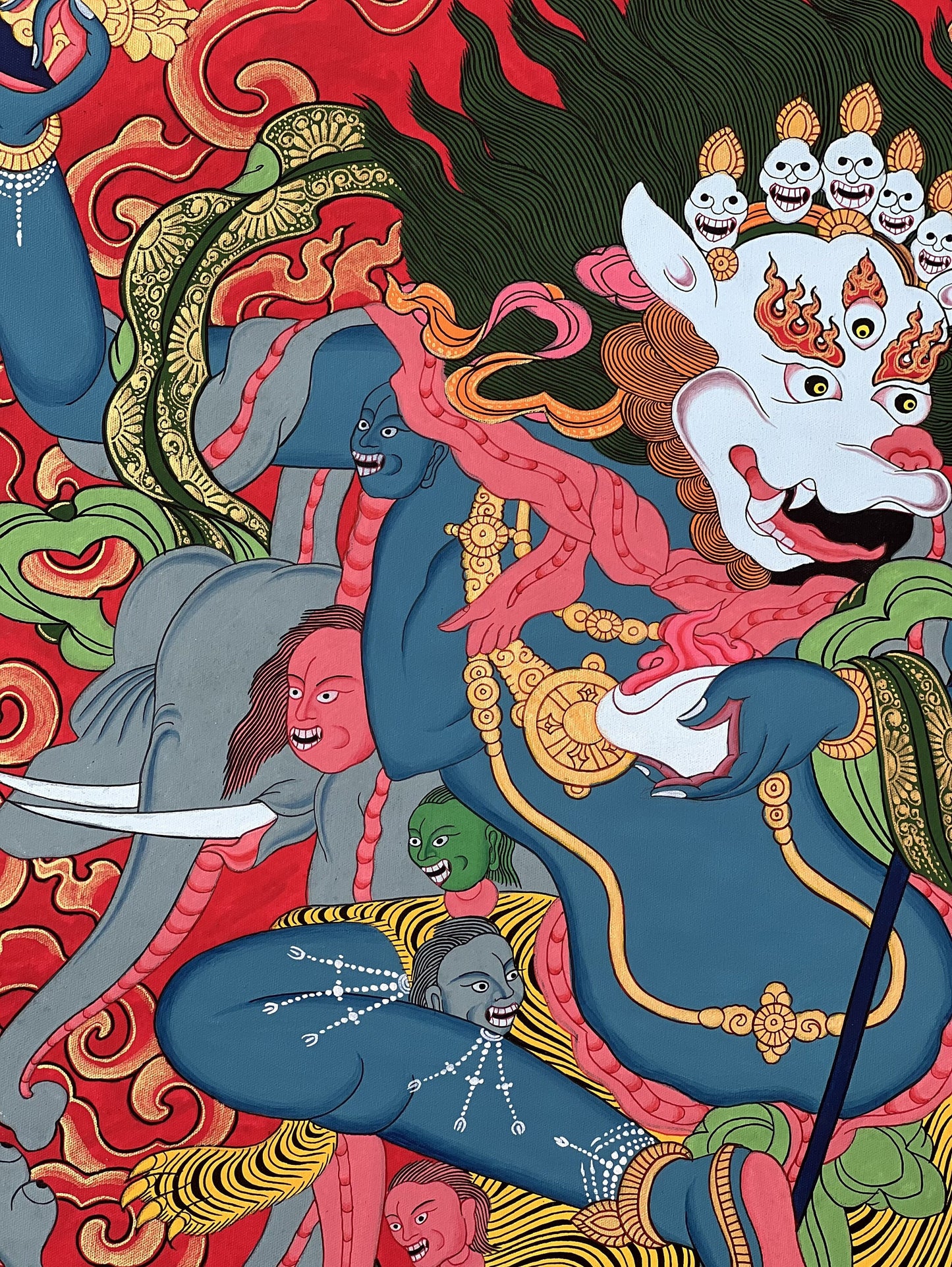 Handmade Simhamukha Thangka Painting - Lion Face Dakini, Tibetan Art