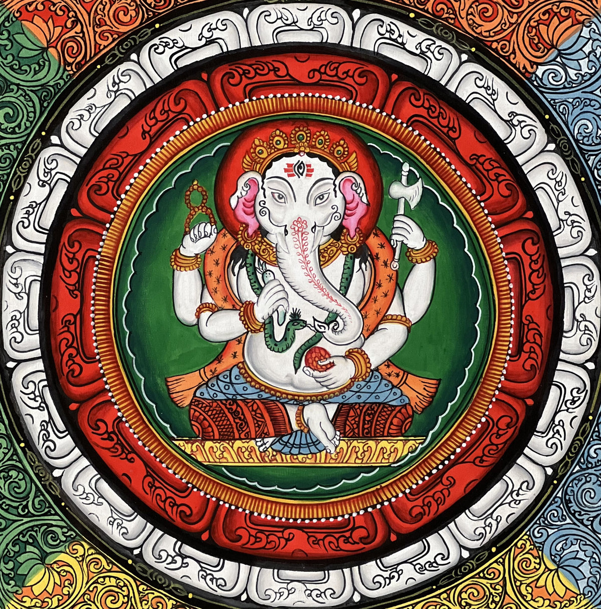 Ganesha ShriYantra Thangka Painting, Newari Paubha, Meditation Art