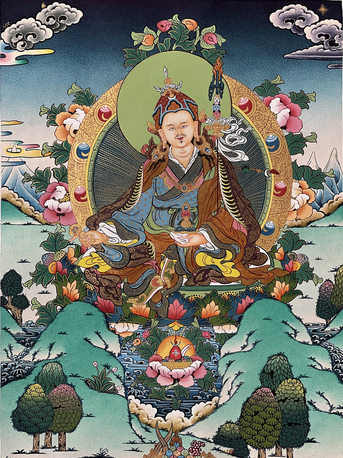 Guru Rinpoche Thangka Painting, Original Buddhist Meditation Art