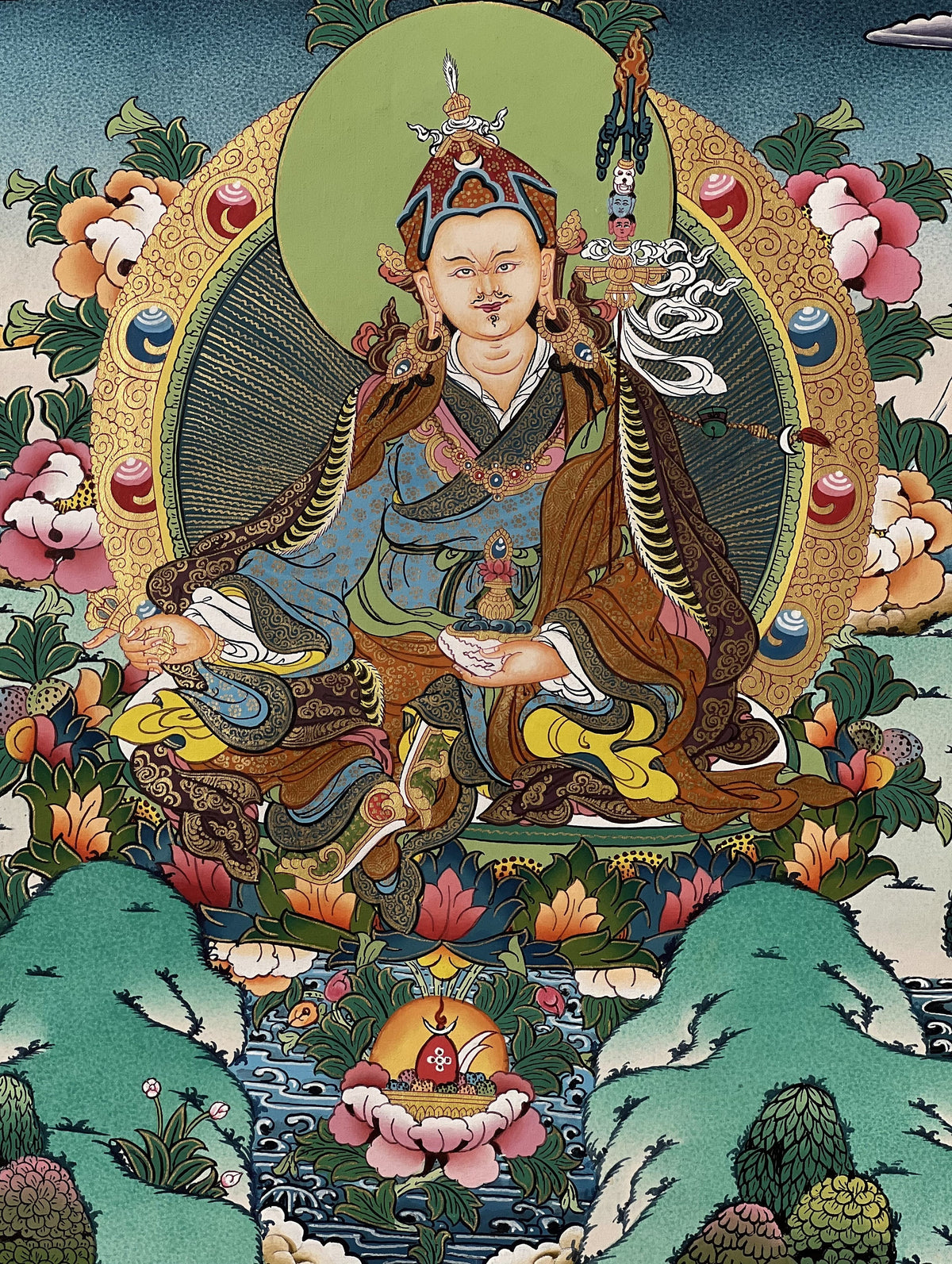 Guru Rinpoche Thangka Painting, Original Buddhist Meditation Art