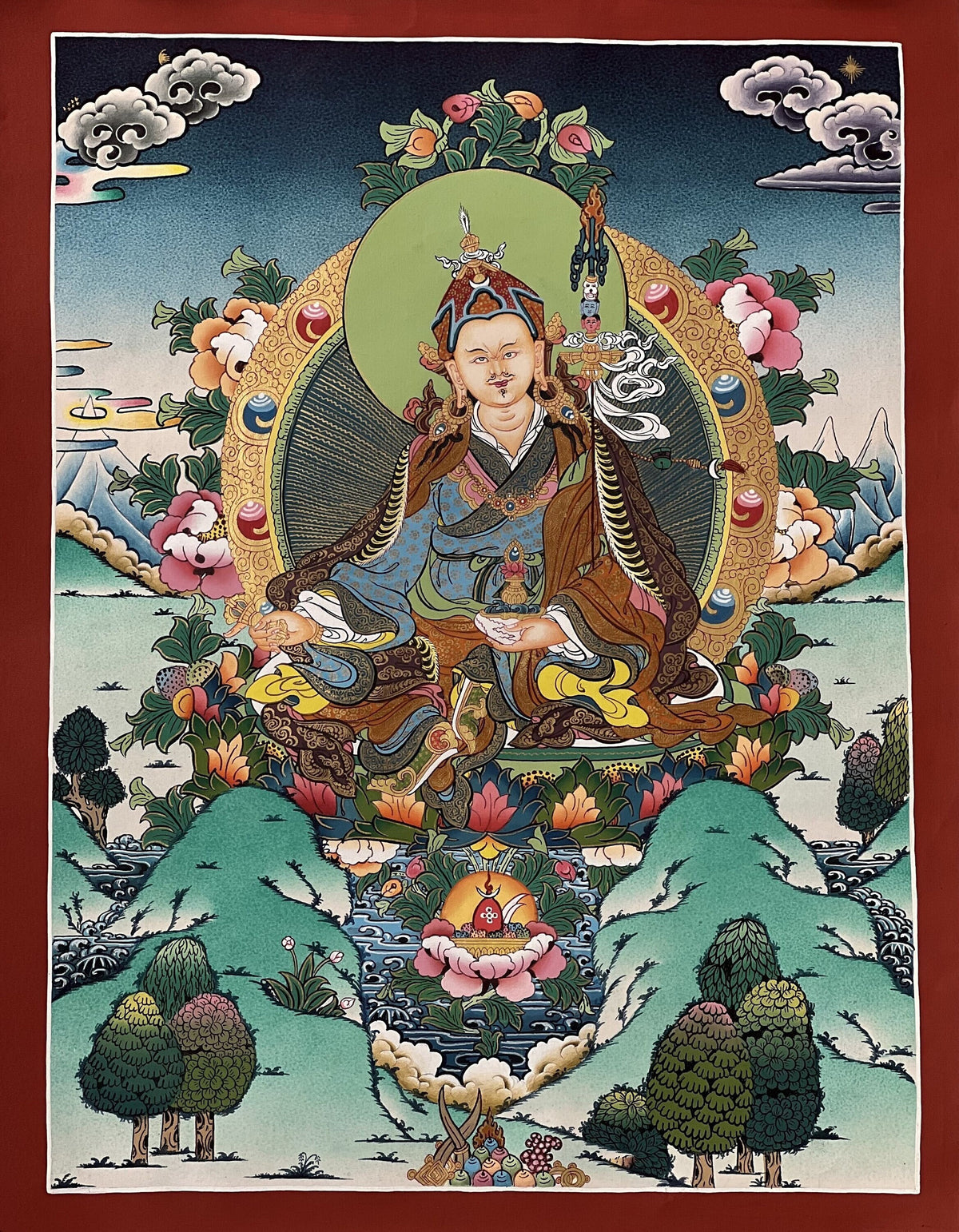 Guru Rinpoche Thangka Painting, Original Buddhist Meditation Art