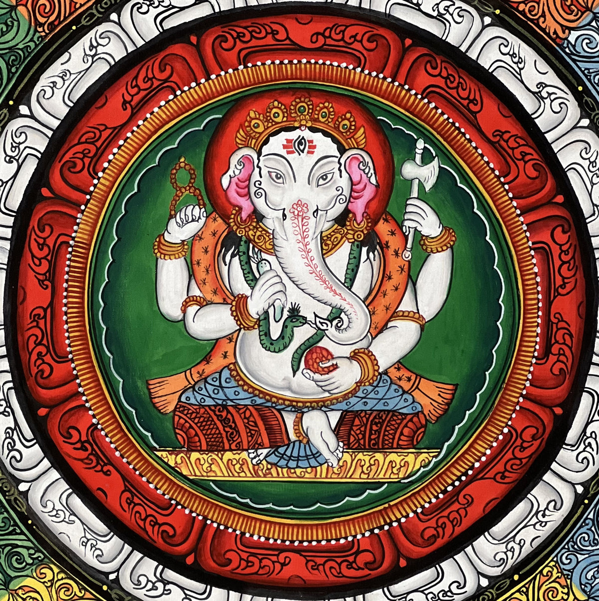Ganesha ShriYantra Thangka Painting, Newari Paubha, Meditation Art