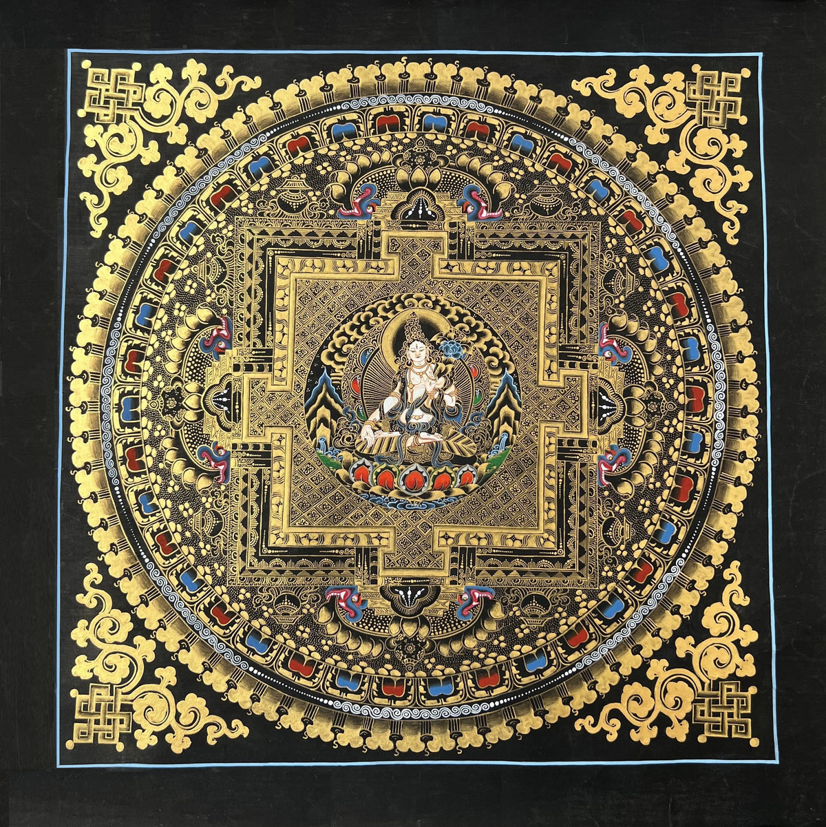 Hand-Painted White Tara Mandala Thangka, Tibetan Art