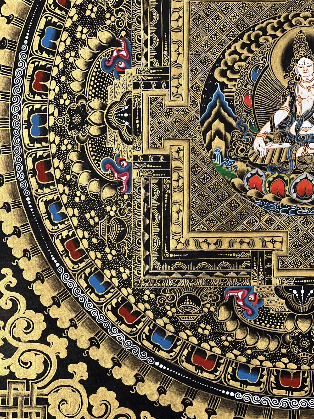 Hand-Painted White Tara Mandala Thangka, Tibetan Art