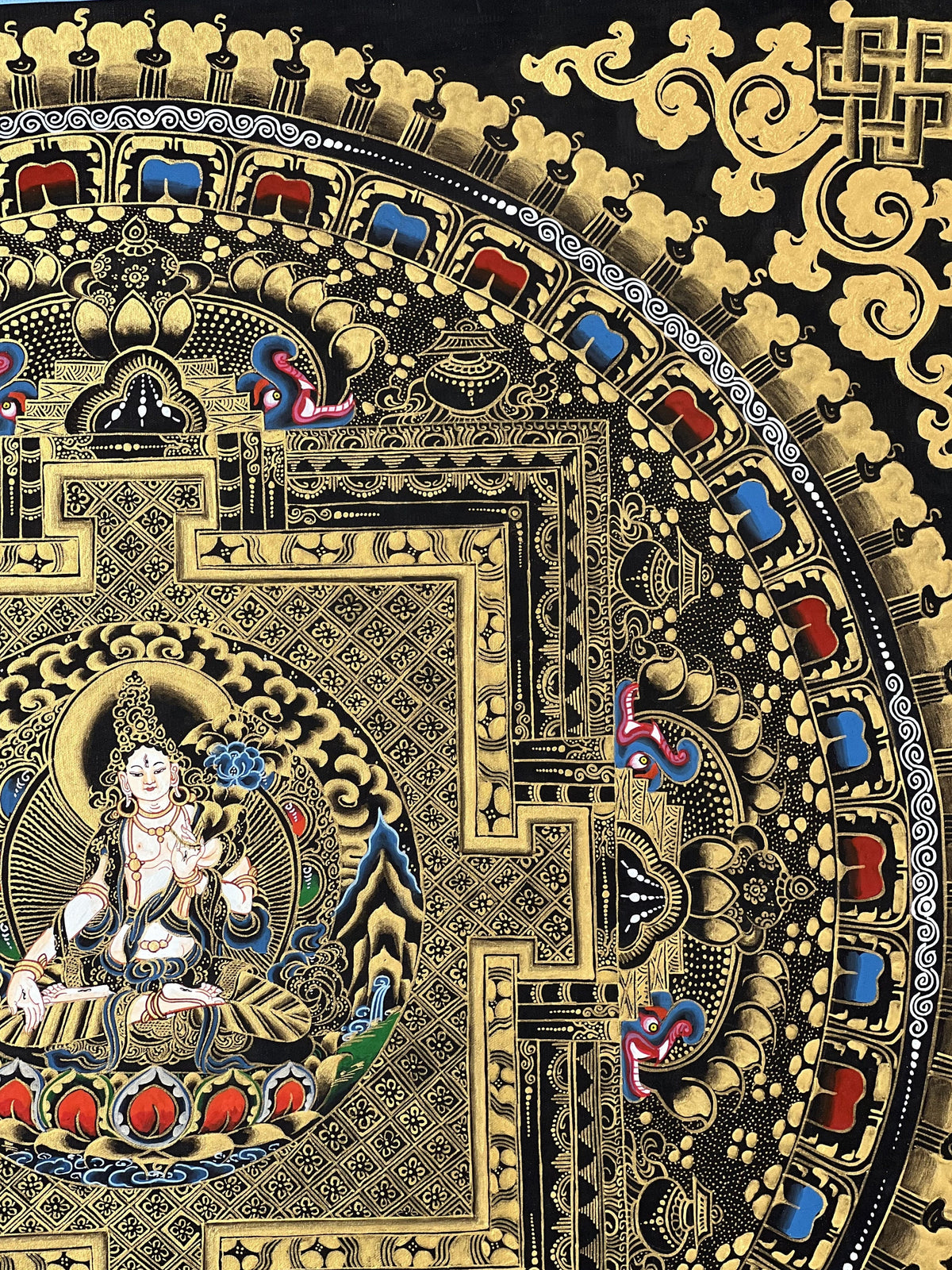 Hand-Painted White Tara Mandala Thangka, Tibetan Art