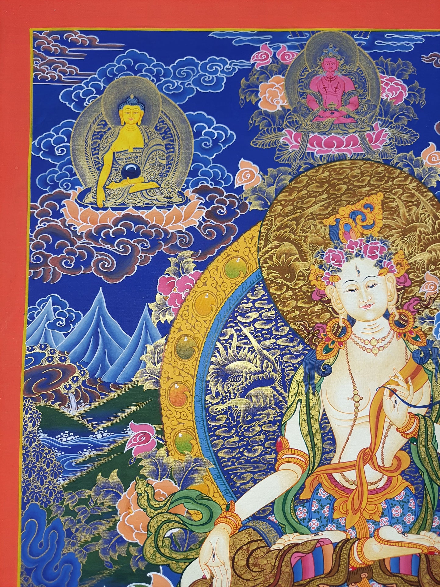Hand-Painted White Tara Thangka: Tibetan Meditation Painting