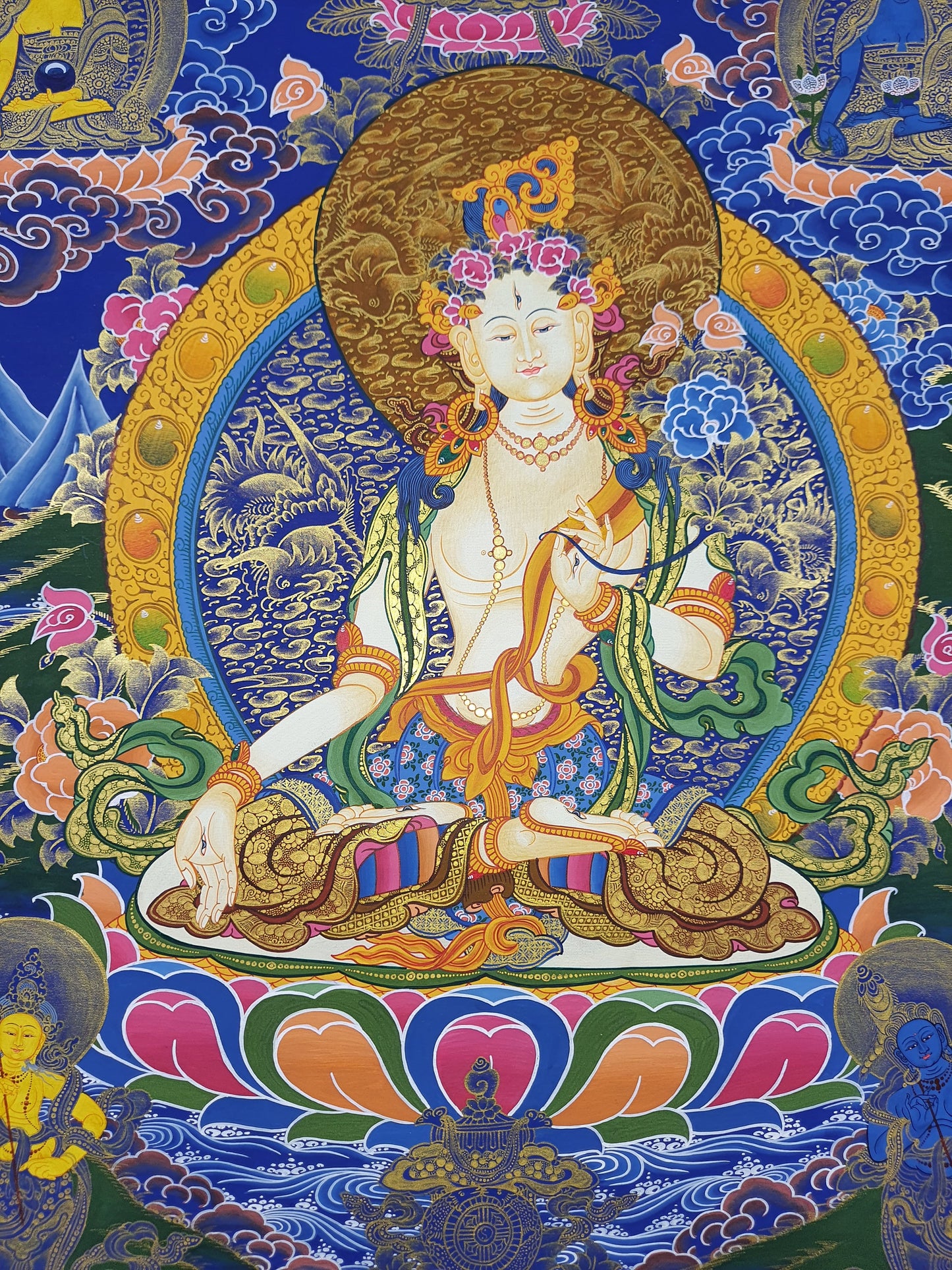 Hand-Painted White Tara Thangka: Tibetan Meditation Painting