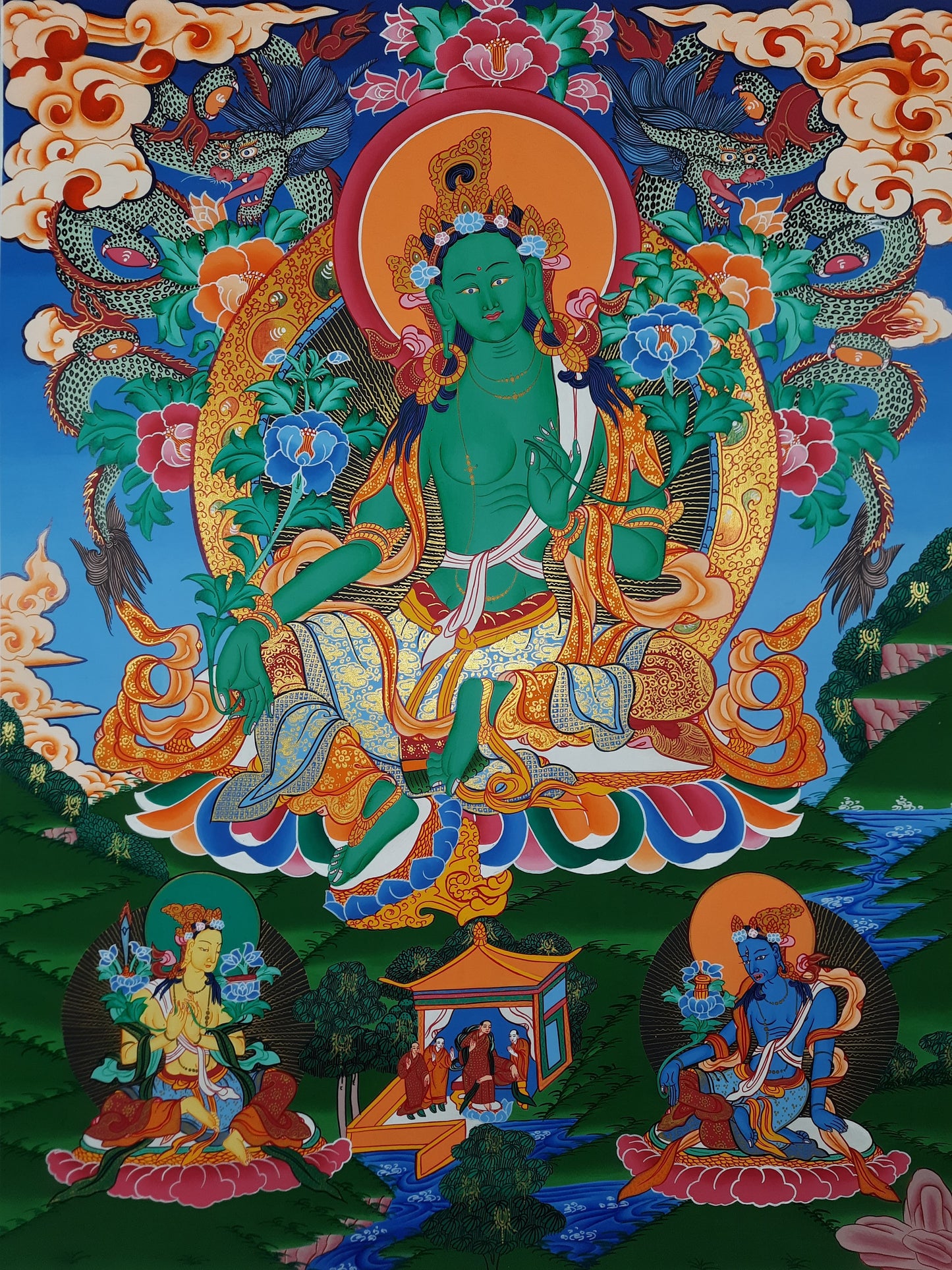 Original Hand-Painted Green Tara Thangka |  Masterpiece Painting | Tibetan Buddhist Art from Nepal