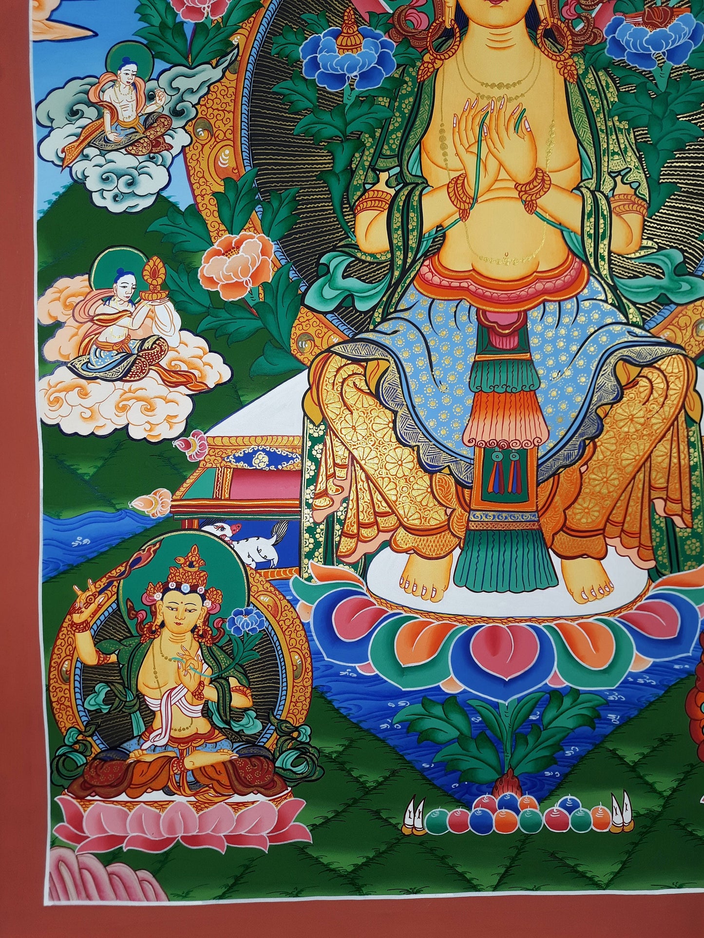 Hand-Painted Maitreya Buddha Thangka Painting, Gold Tibetan Art