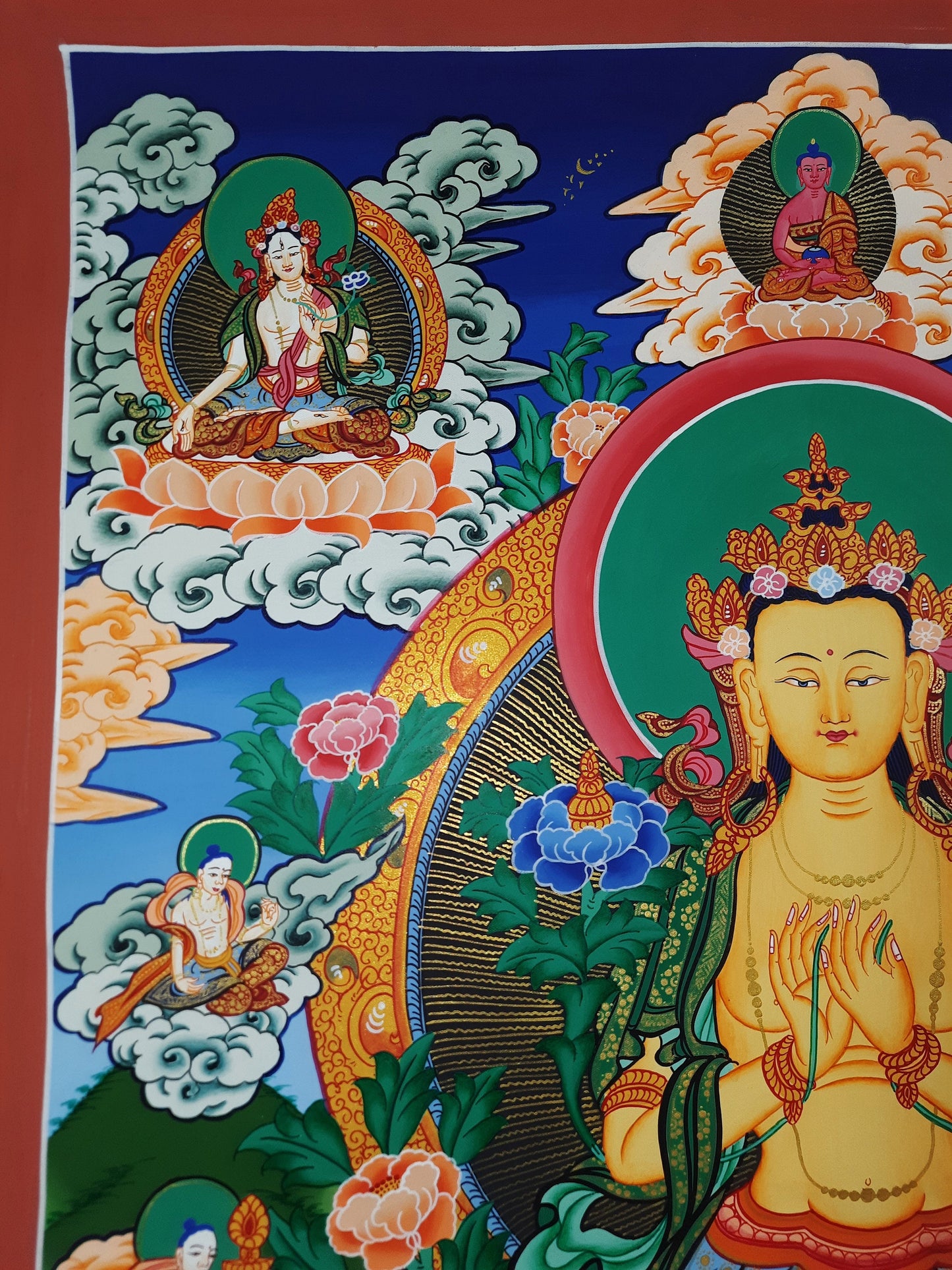 Hand-Painted Maitreya Buddha Thangka Painting, Gold Tibetan Art
