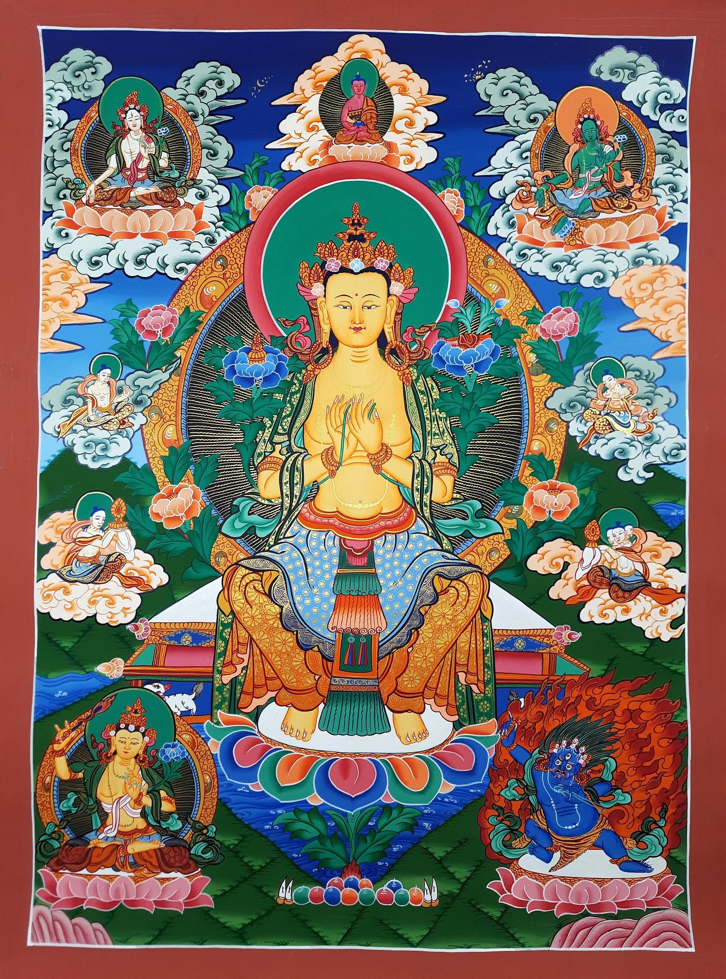 Hand-Painted Maitreya Buddha Thangka Painting, Gold Tibetan Art
