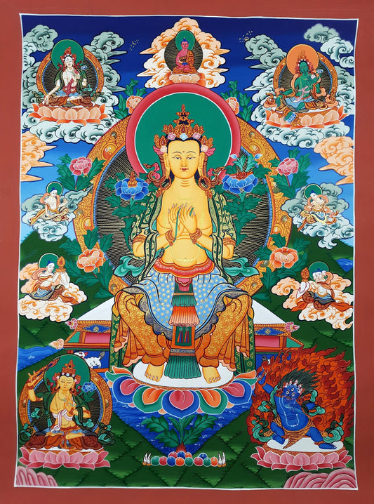 Hand-Painted Maitreya Buddha Thangka Painting, Gold Tibetan Art