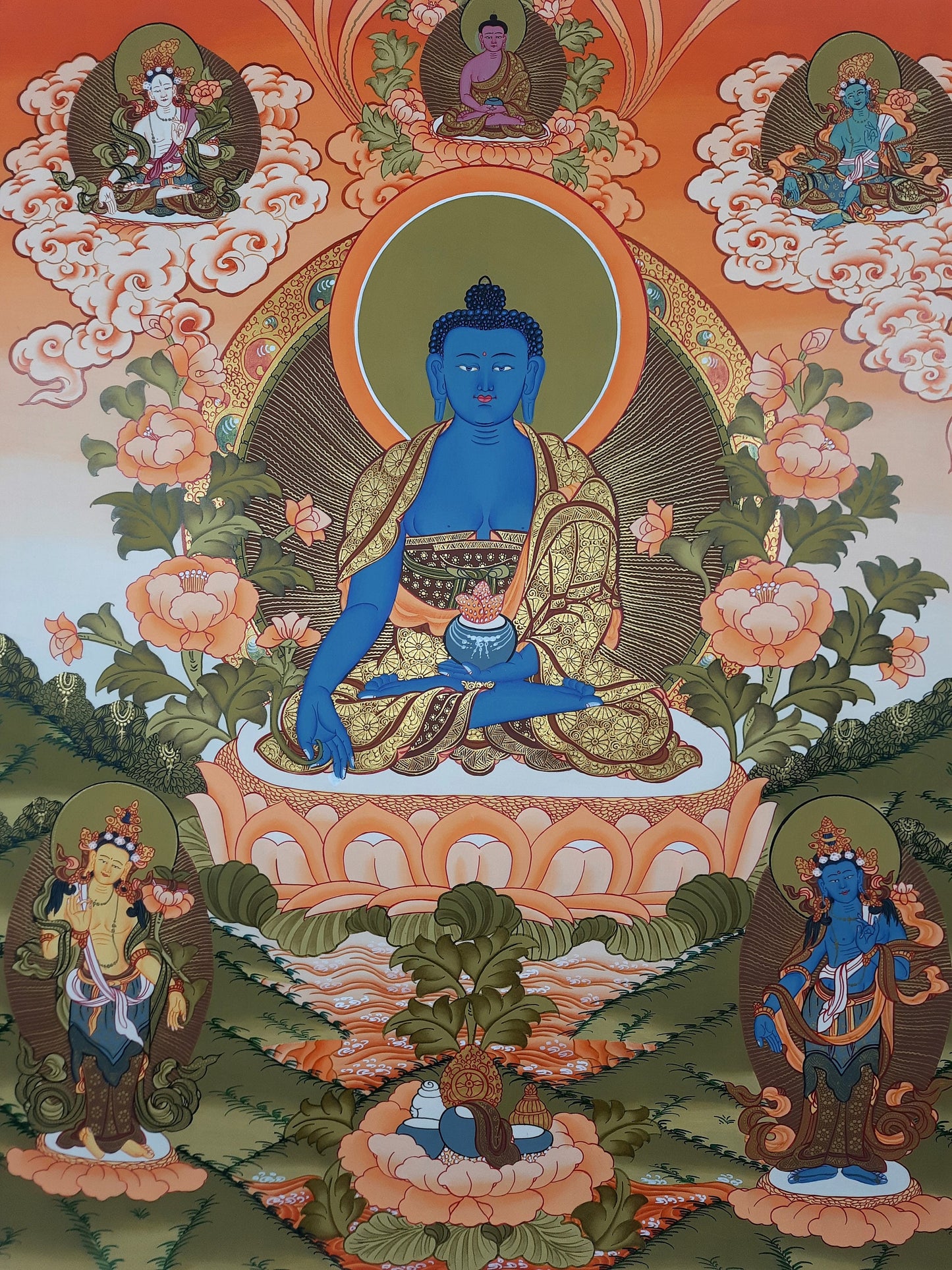 Hand-Painted Medicine Buddha Thangka, Tibetan Wall Hanging