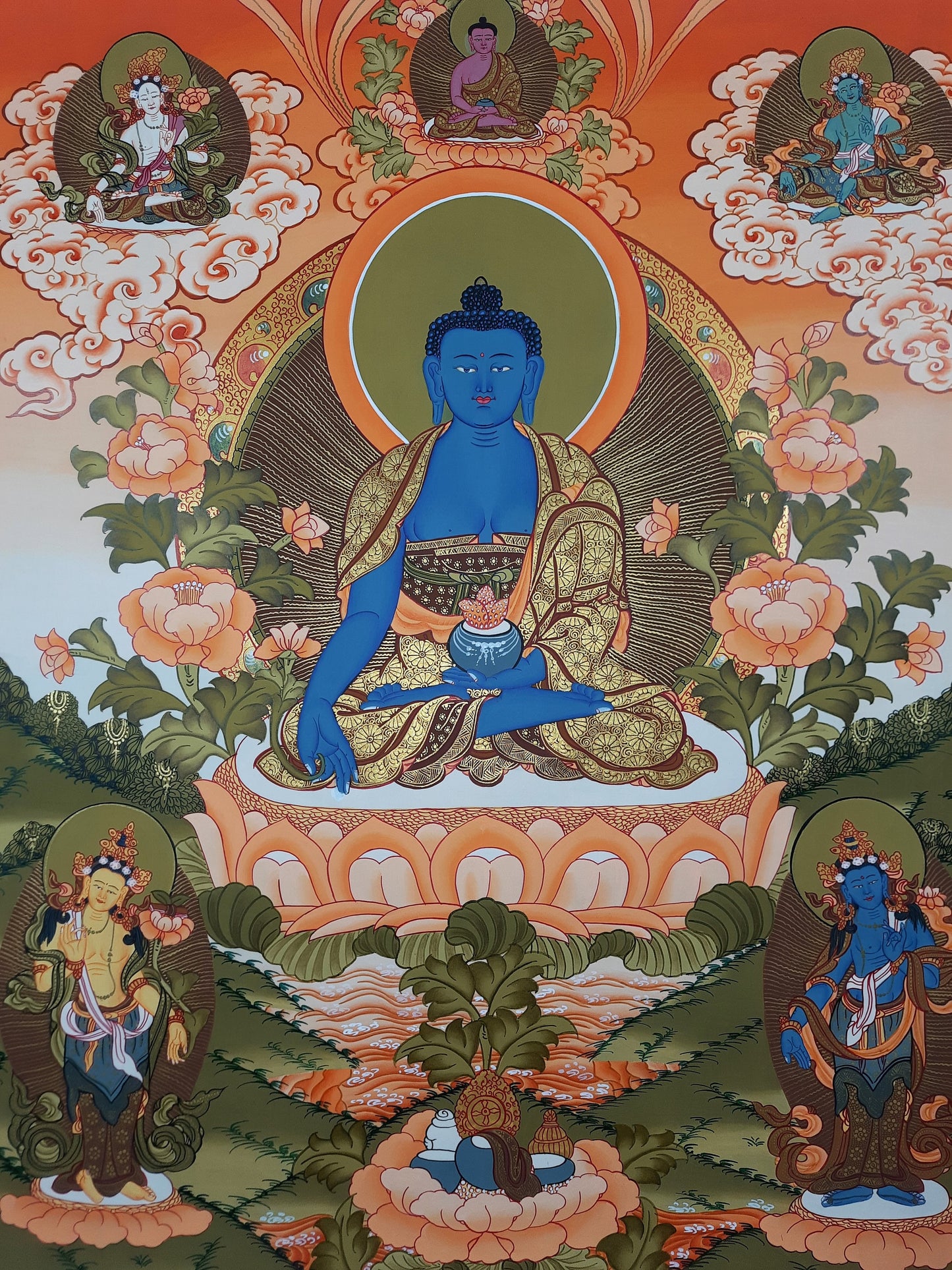 Hand-Painted Medicine Buddha Thangka, Tibetan Wall Hanging