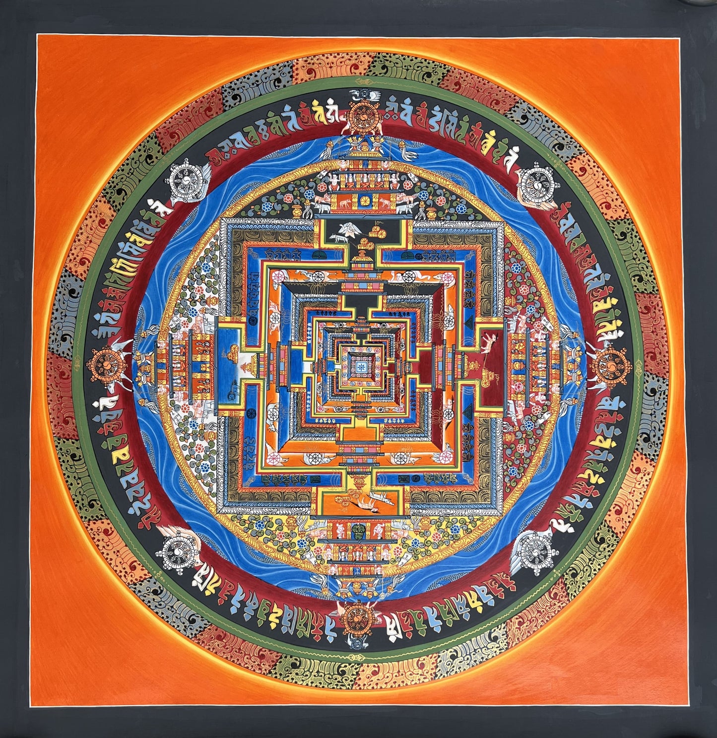 Hand-Painted Kalachakra Mandala Thangka 24x24 inch | Authentic Tibetan Buddhist Art on Cotton Canvas