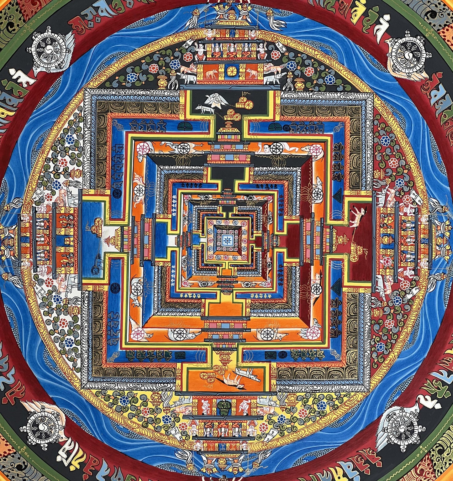 Hand-Painted Kalachakra Mandala Thangka 24x24 inch | Authentic Tibetan Buddhist Art on Cotton Canvas
