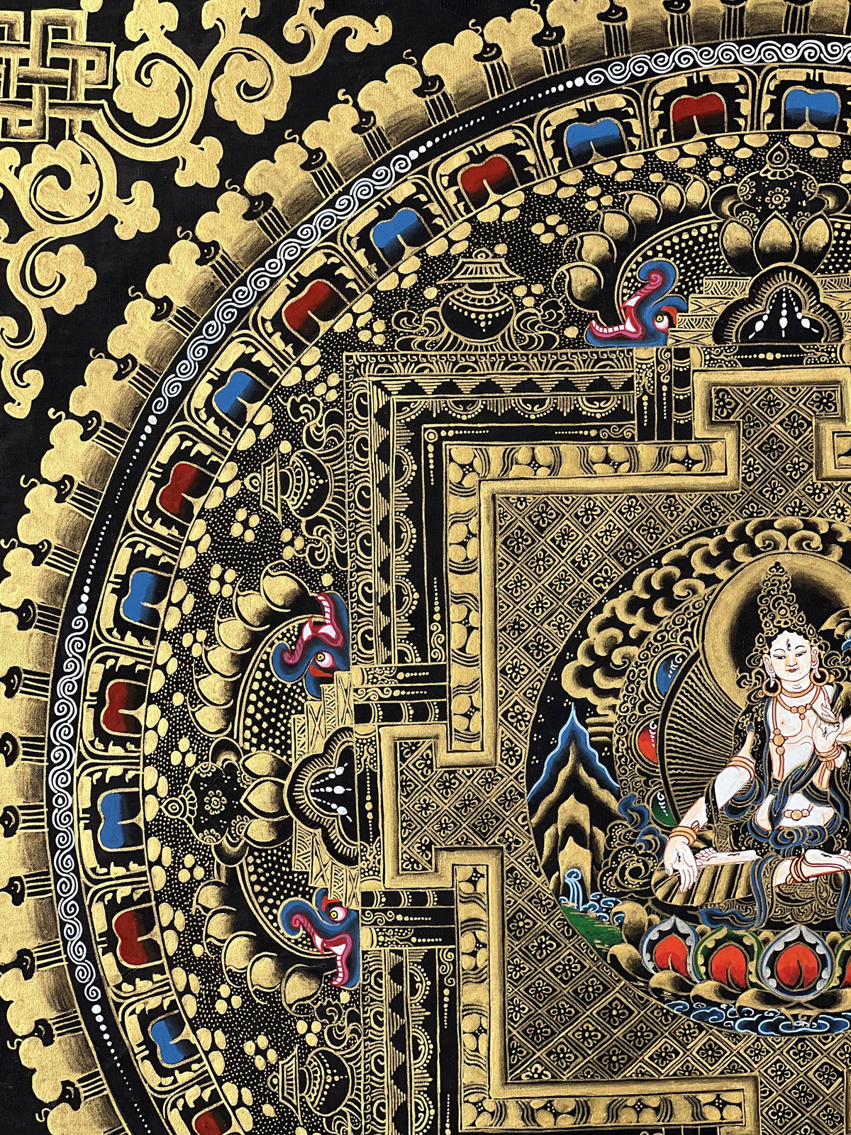 Hand-Painted White Tara Mandala Thangka, Tibetan Art