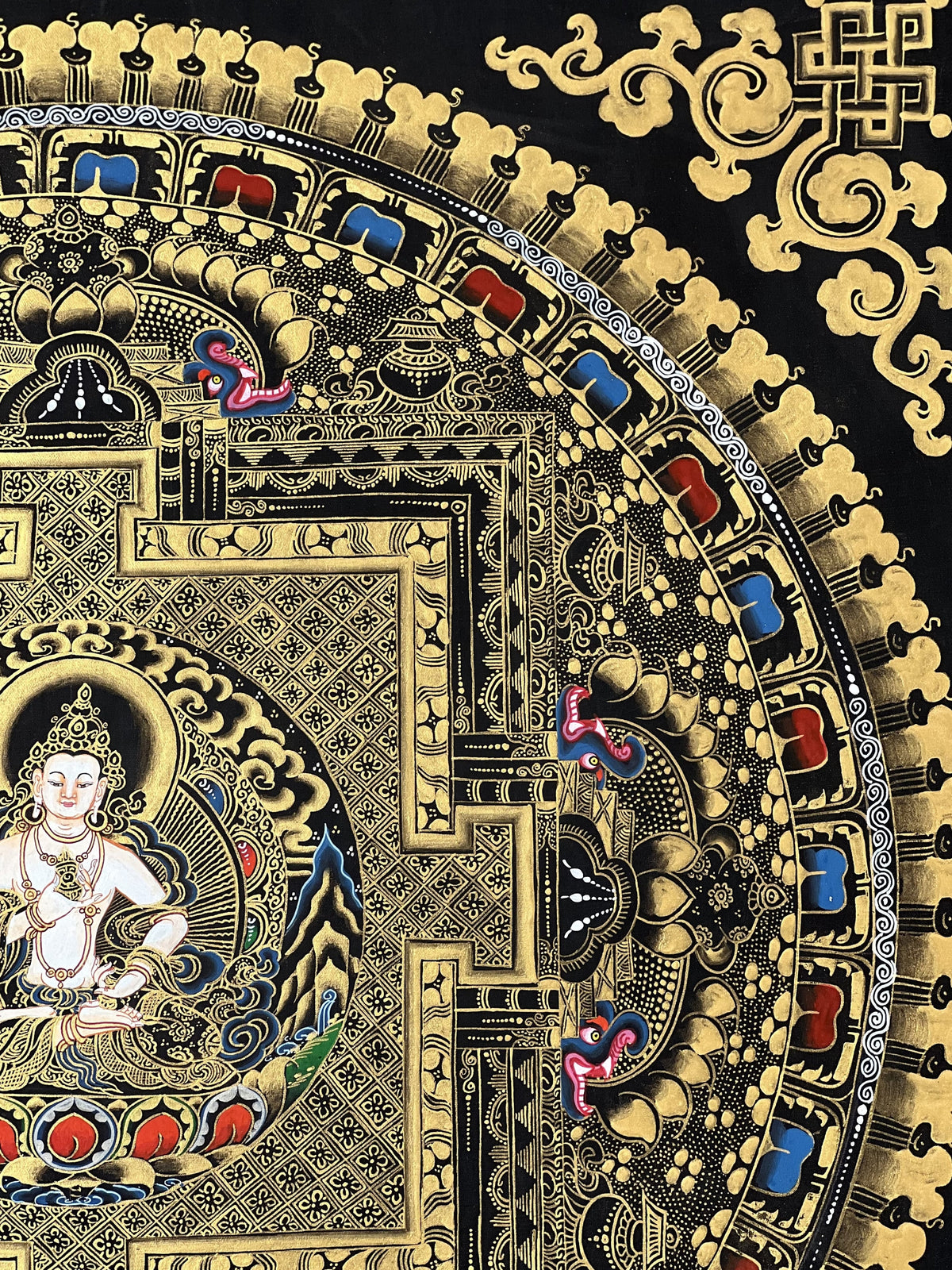 Vajrasattva Mandala Thangka Painting, Black and Gold Buddhist Art