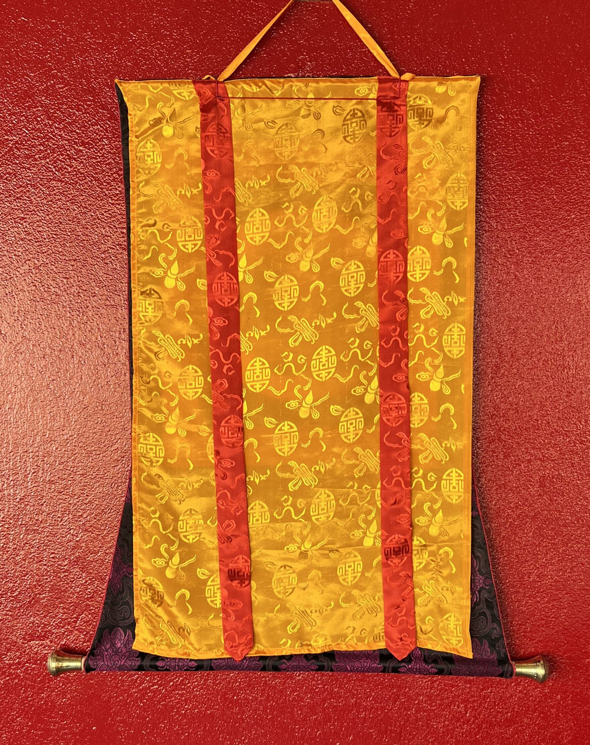 Hand-Painted Amitayus Buddha Thangka with Silk Brocade