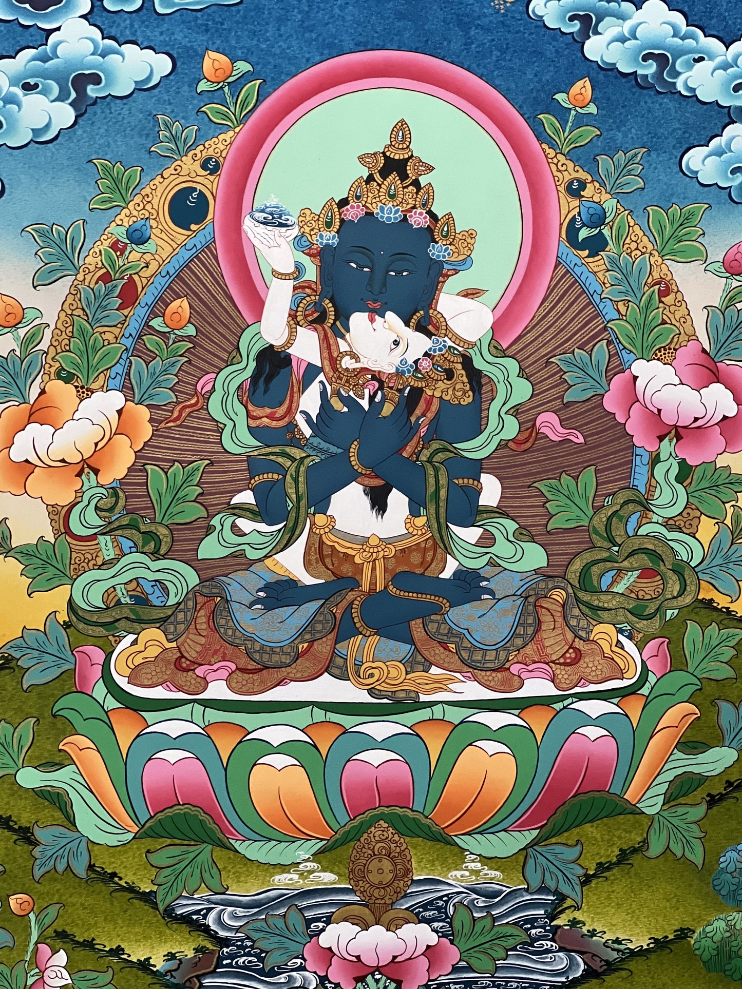Hand-Painted Vajradhara YabYum Thangka Painting: Tibetan Tantra Art