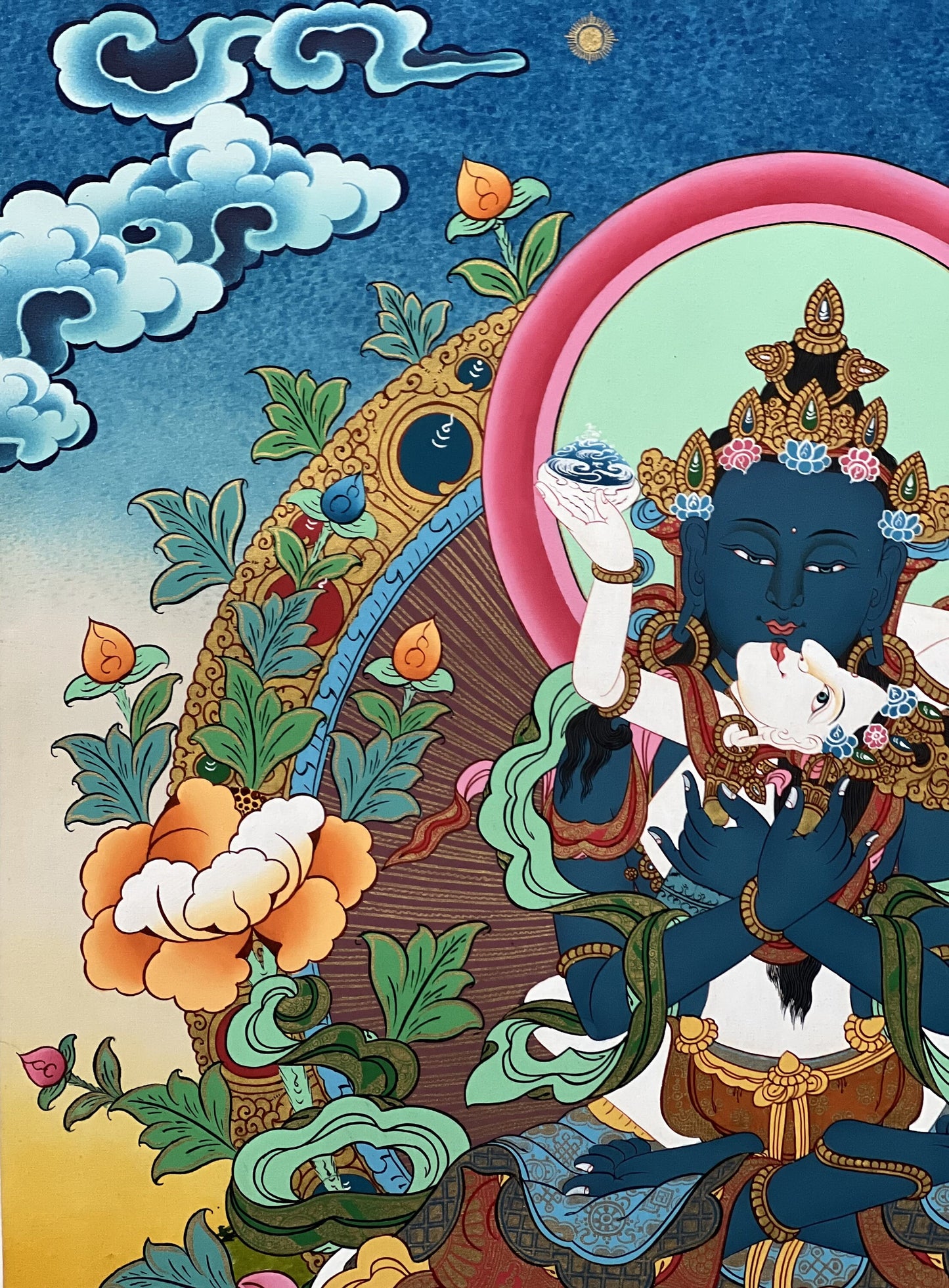 Hand-Painted Vajradhara YabYum Thangka Painting: Tibetan Tantra Art