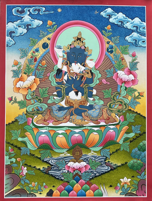 Hand-Painted Vajradhara YabYum Thangka Painting: Tibetan Tantra Art