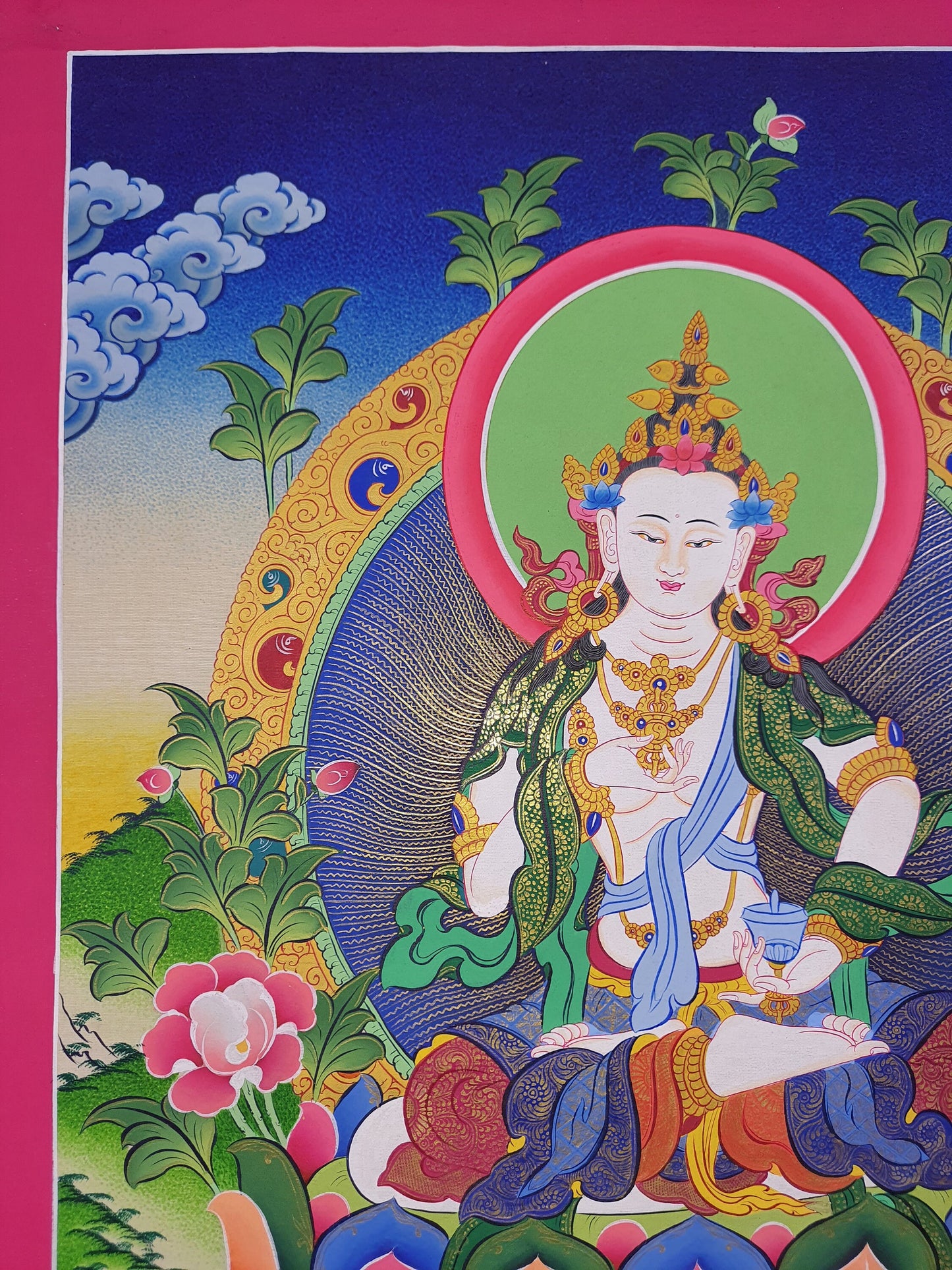 Hand-Painted Vajrasattva Thangka – Gold Tibetan Meditation Art