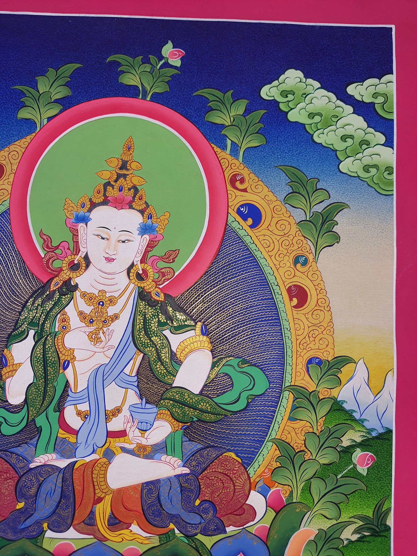 Hand-Painted Vajrasattva Thangka – Gold Tibetan Meditation Art