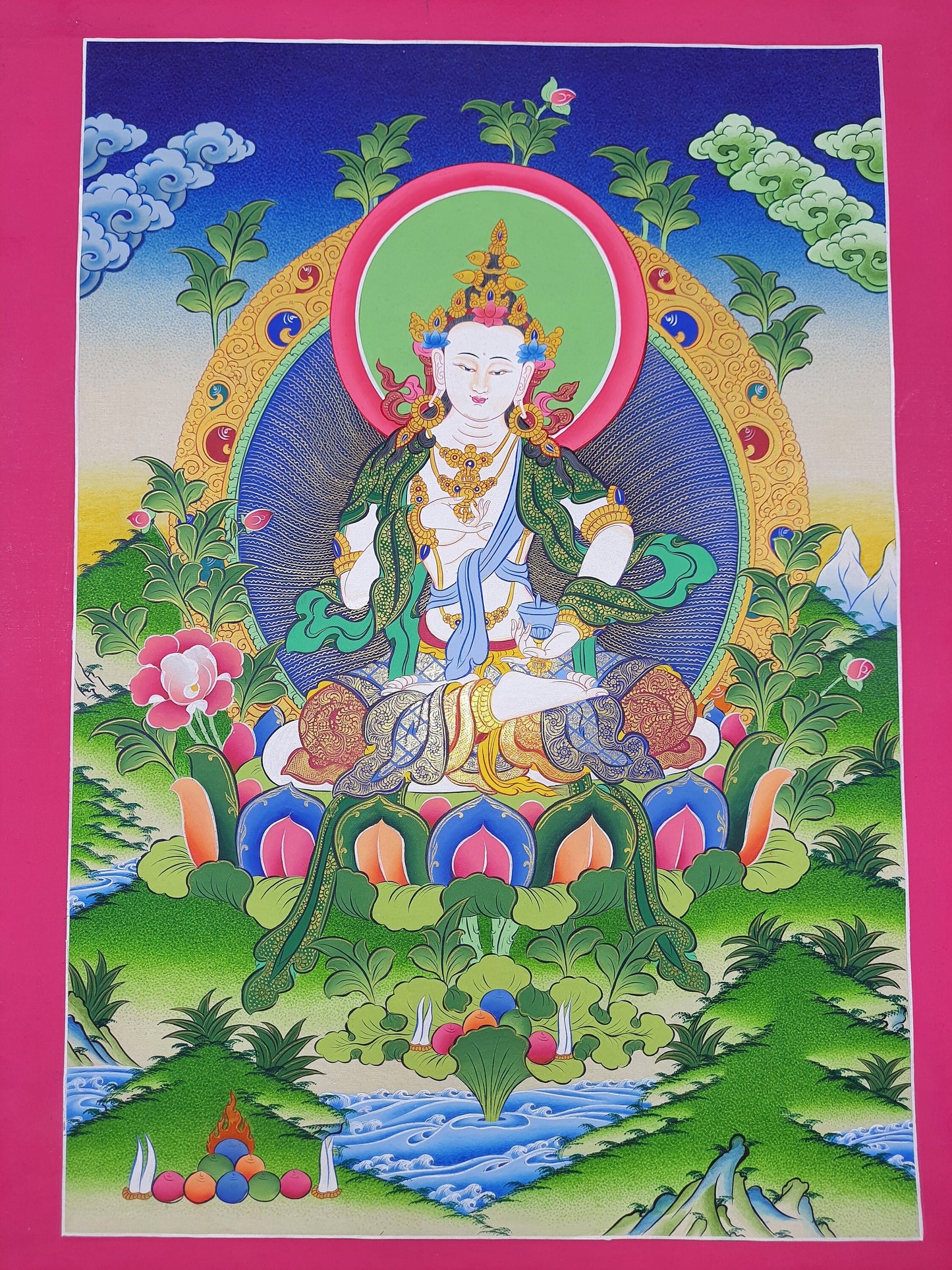 Hand-Painted Vajrasattva Thangka – Gold Tibetan Meditation Art