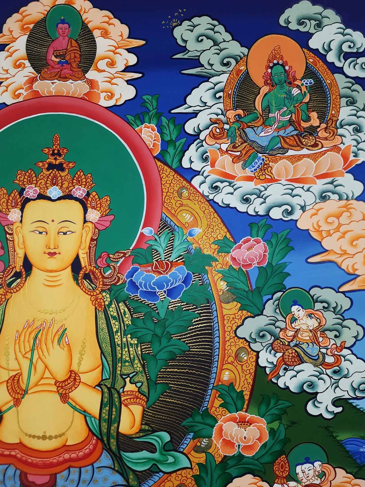 Hand-Painted Maitreya Buddha Thangka Painting, Gold Tibetan Art