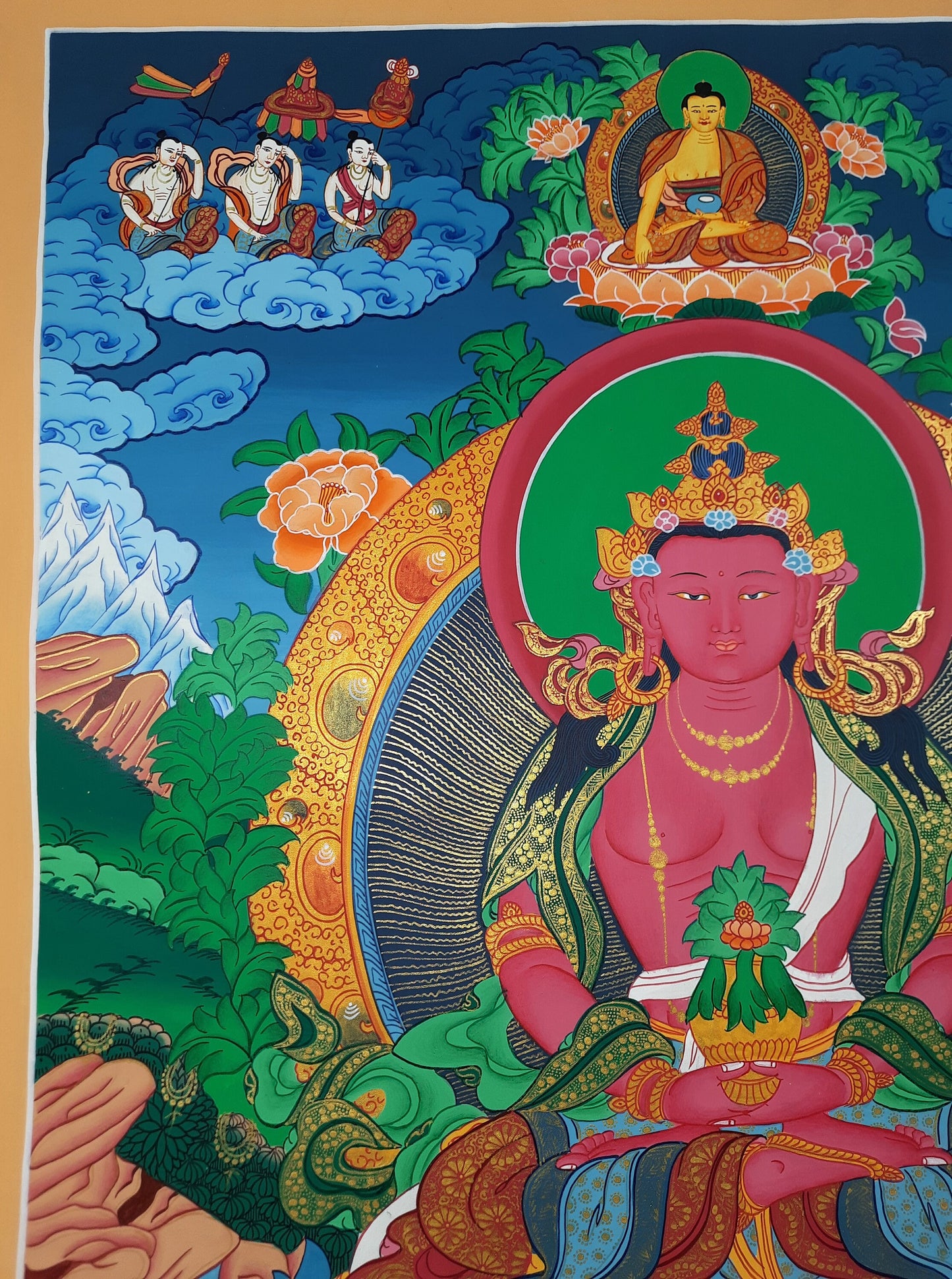 Hand Painted Buddha Thangka, Aparmita Amitayus, Tibetan Art