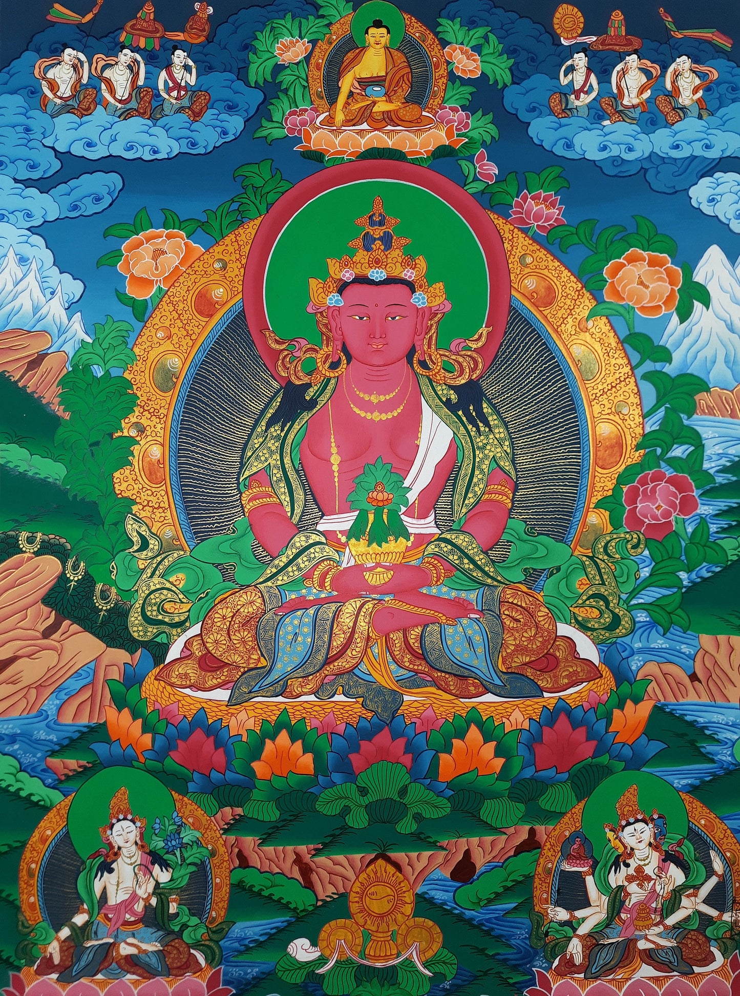 Hand Painted Buddha Thangka, Aparmita Amitayus, Tibetan Art