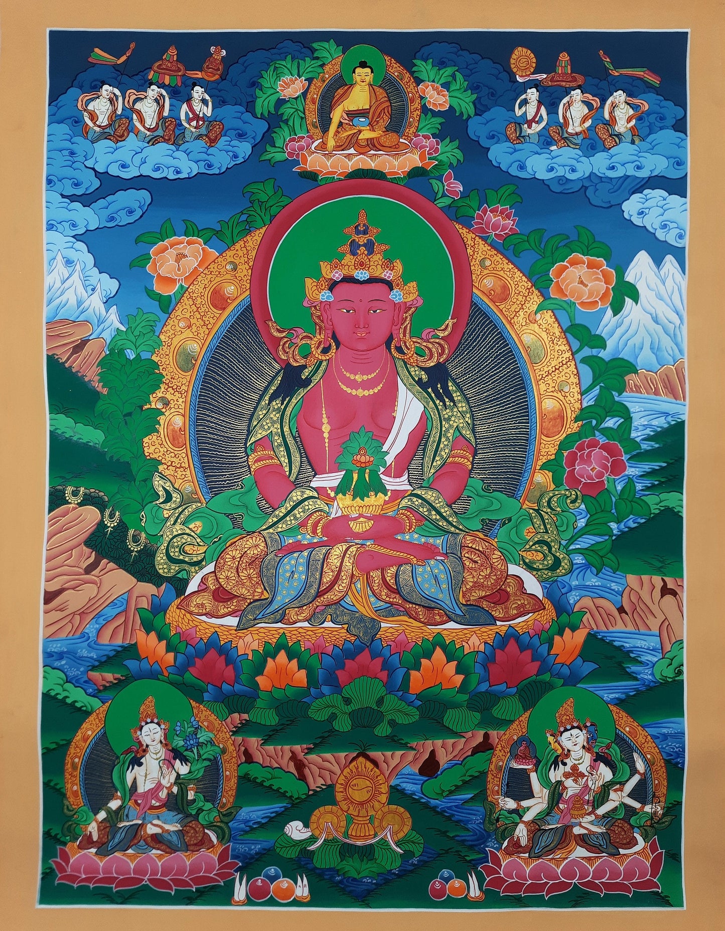 Hand Painted Buddha Thangka, Aparmita Amitayus, Tibetan Art