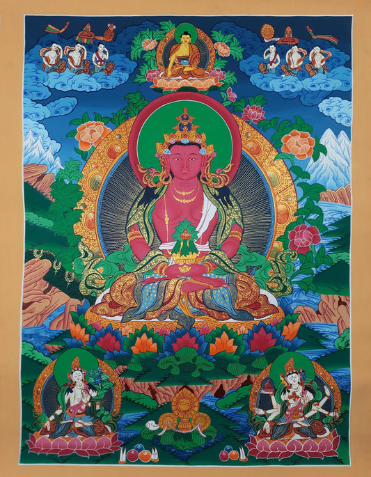 Hand Painted Buddha Thangka, Aparmita Amitayus, Tibetan Art