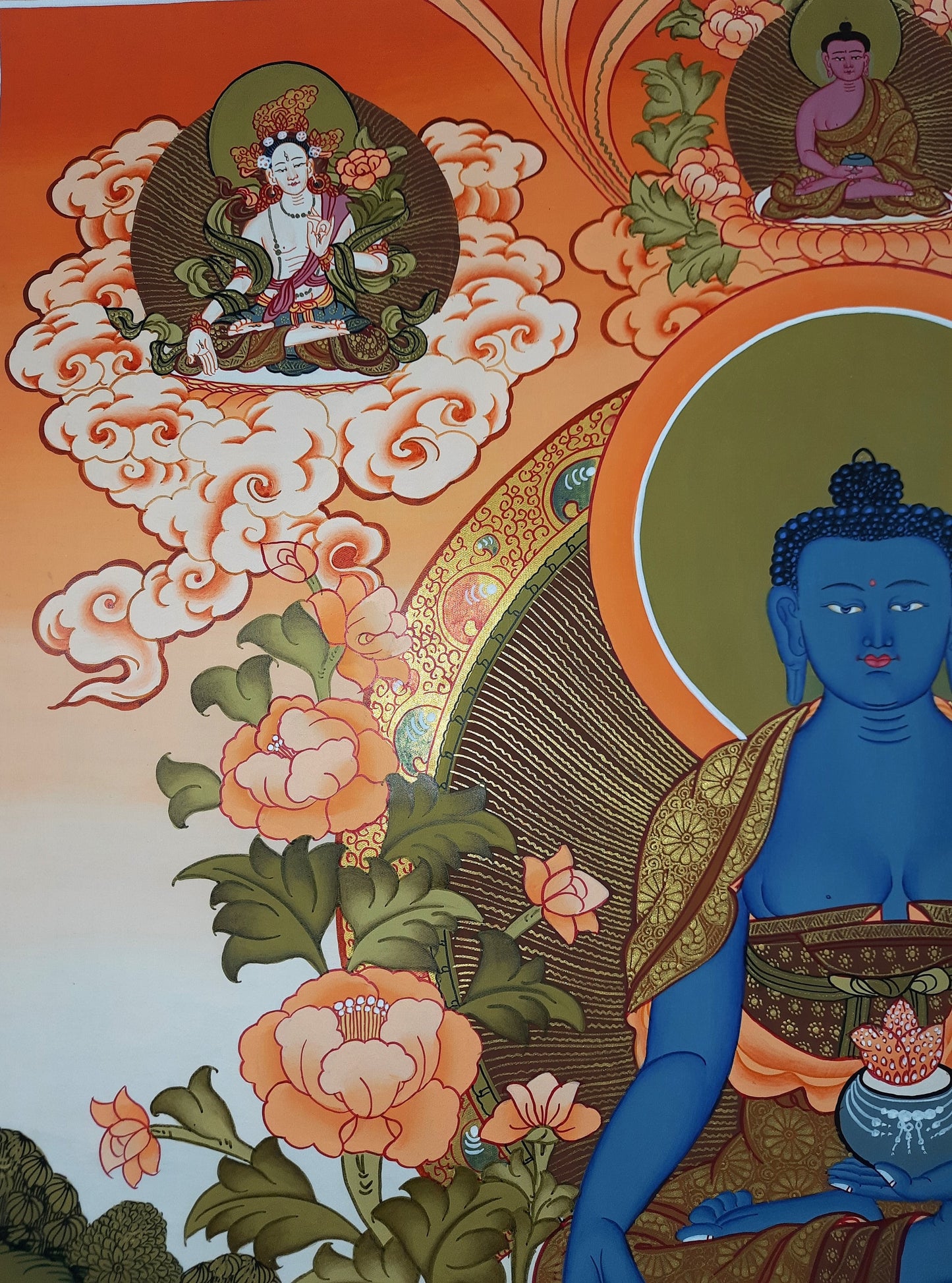 Hand-Painted Medicine Buddha Thangka, Tibetan Wall Hanging